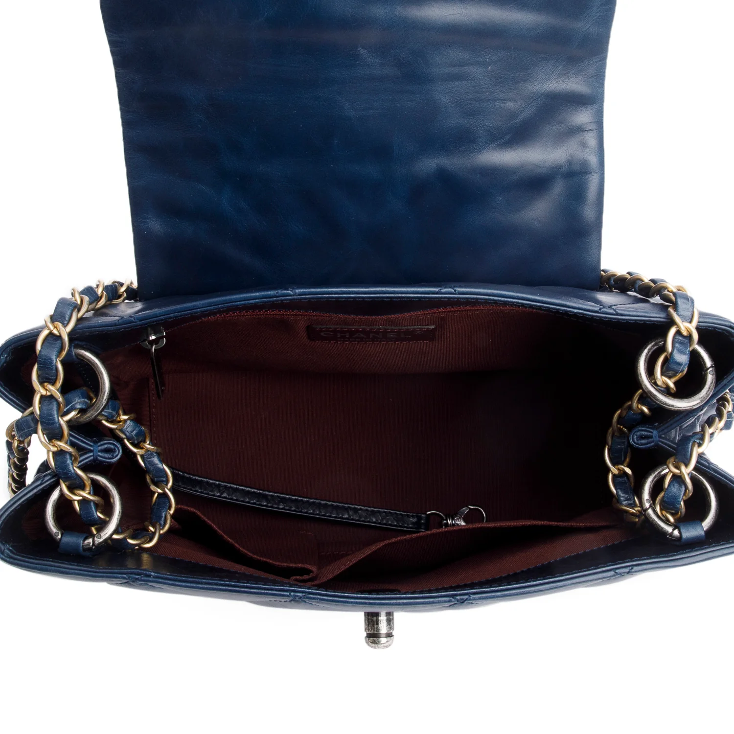 Chanel Navy Aged Calfskin Quilted Daily Walk Accordion Flap Shoulder Bag w/ Authenticity Card - Image 8