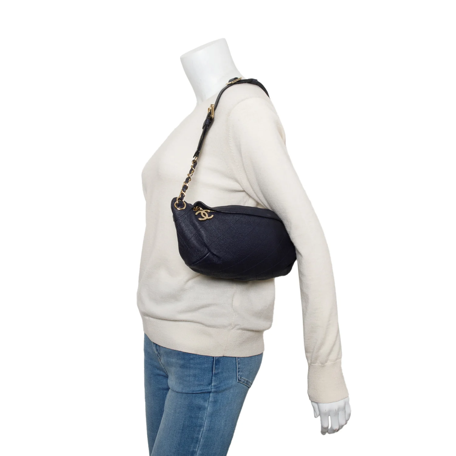 Chanel Navy Calfskin Leather Quilted Banane Waist Bag w/ Box & Authenticity Card - Image 2