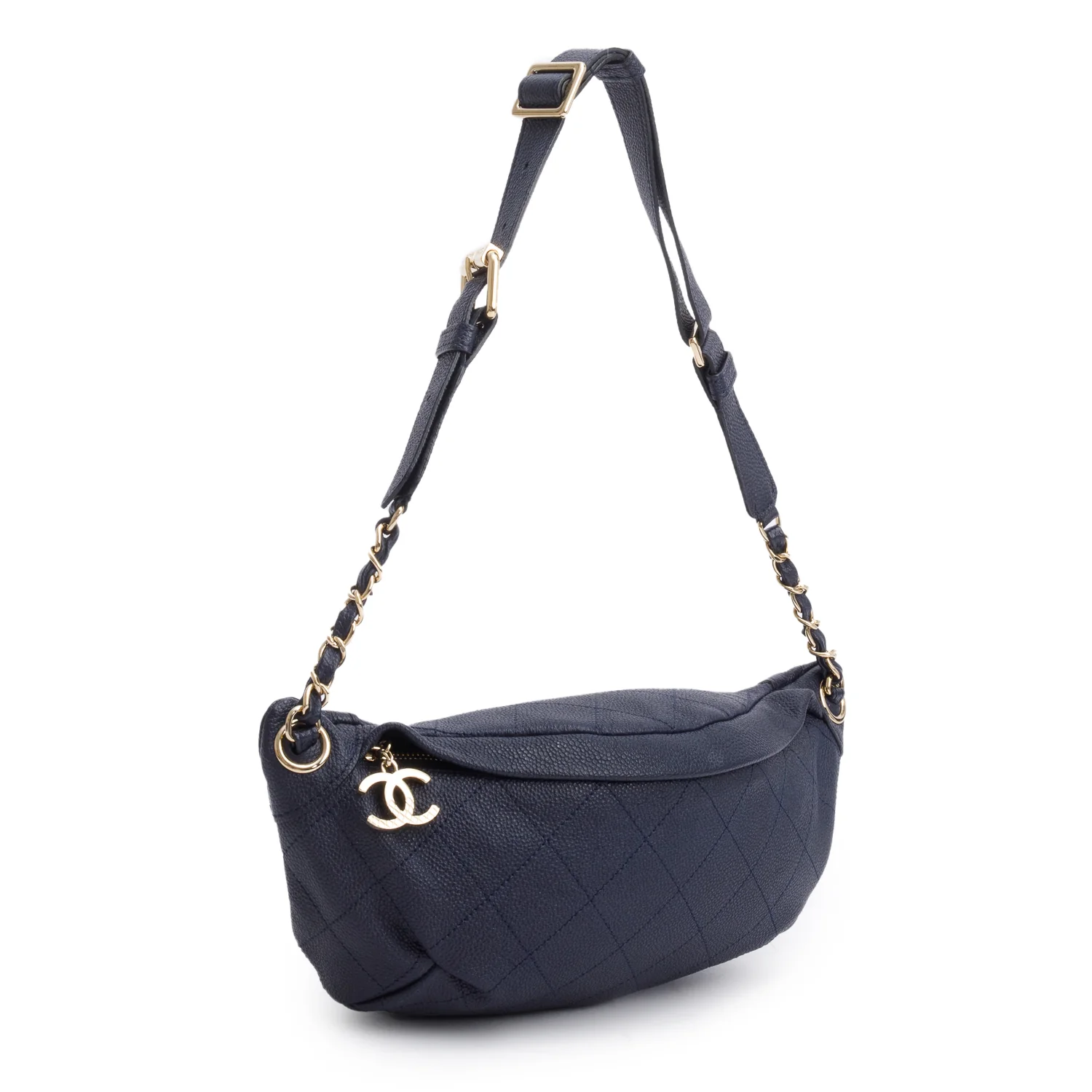 Chanel Navy Calfskin Leather Quilted Banane Waist Bag w/ Box & Authenticity Card - Image 5