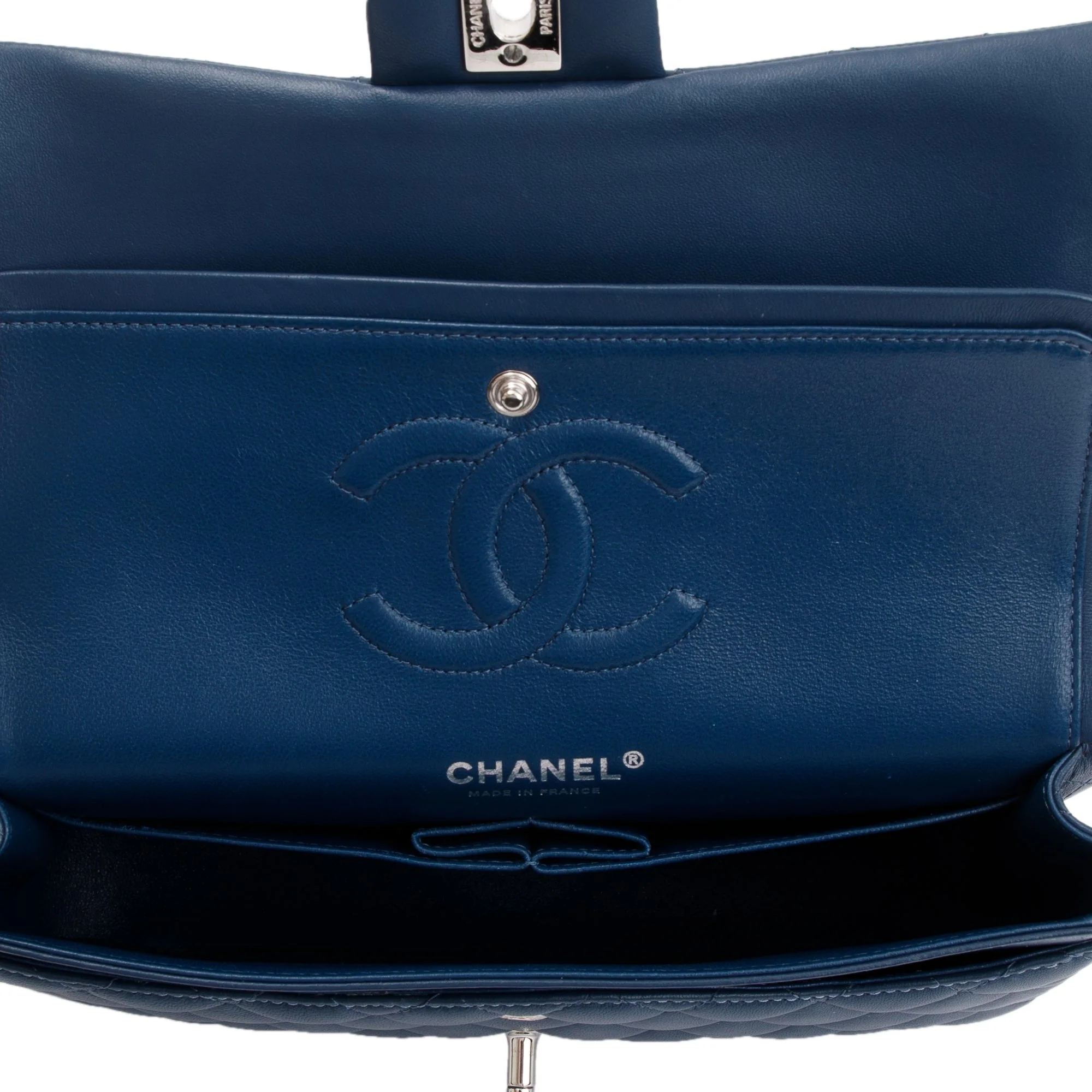Chanel Navy Lambskin Leather Classic Medium Double Flap Bag w/ Box & Authenticity Card - Image 10