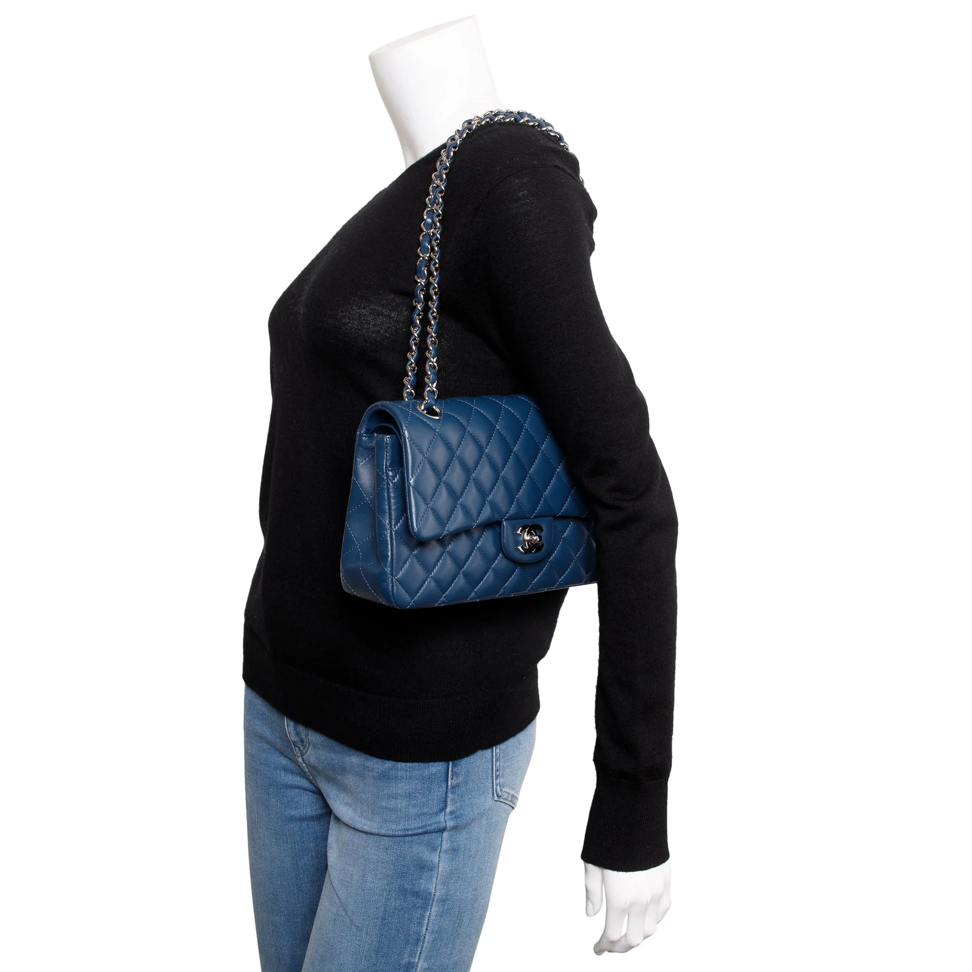Chanel Navy Lambskin Leather Classic Medium Double Flap Bag w/ Box & Authenticity Card - Image 2