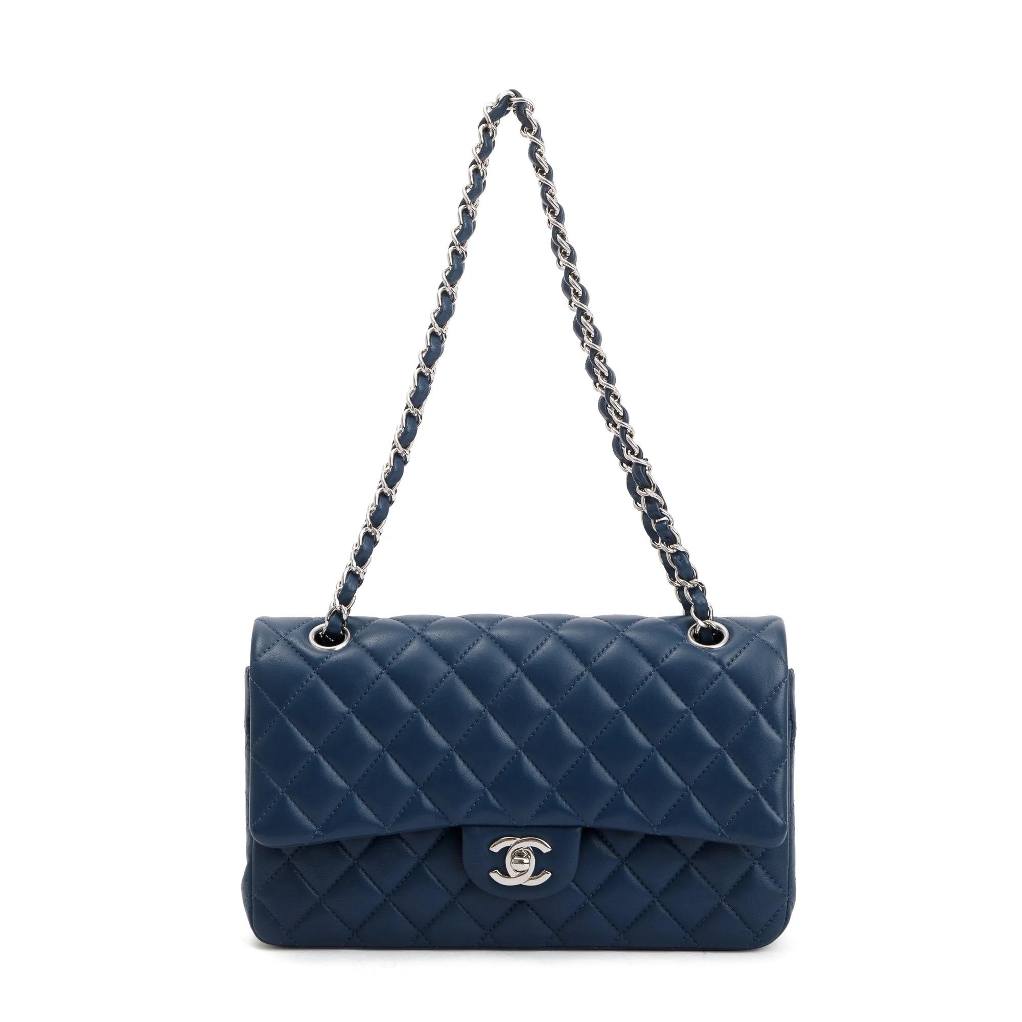 Chanel Navy Lambskin Leather Classic Medium Double Flap Bag w/ Box & Authenticity Card - Image 4
