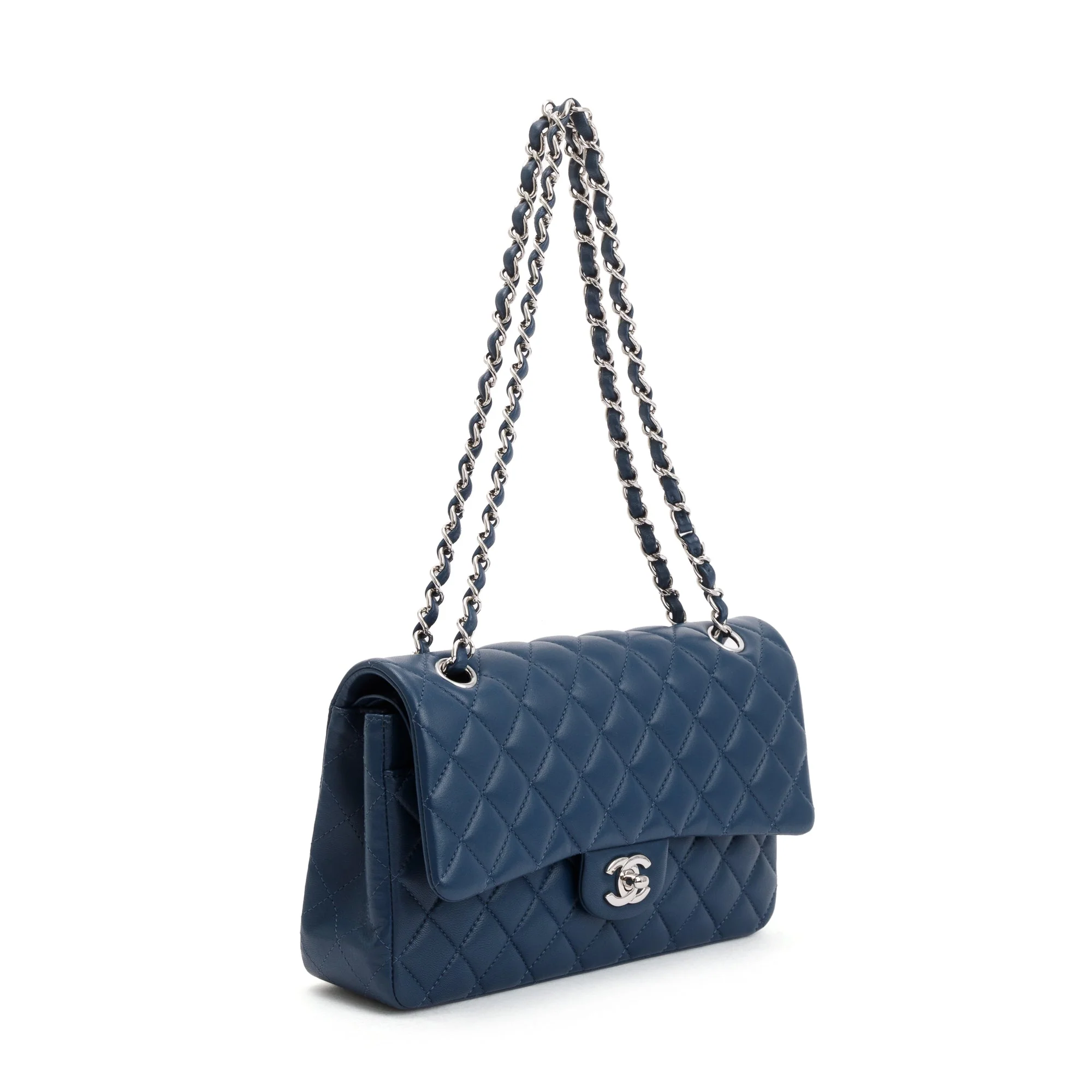 Chanel Navy Lambskin Leather Classic Medium Double Flap Bag w/ Box & Authenticity Card - Image 5
