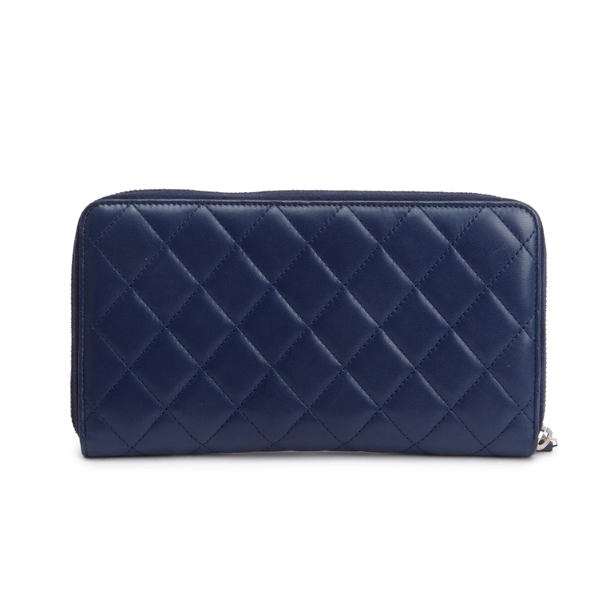 Chanel Navy Lambskin Leather Large Zip Around Organizer Wallet w/ Receipt & Authenticity Card - Image 3