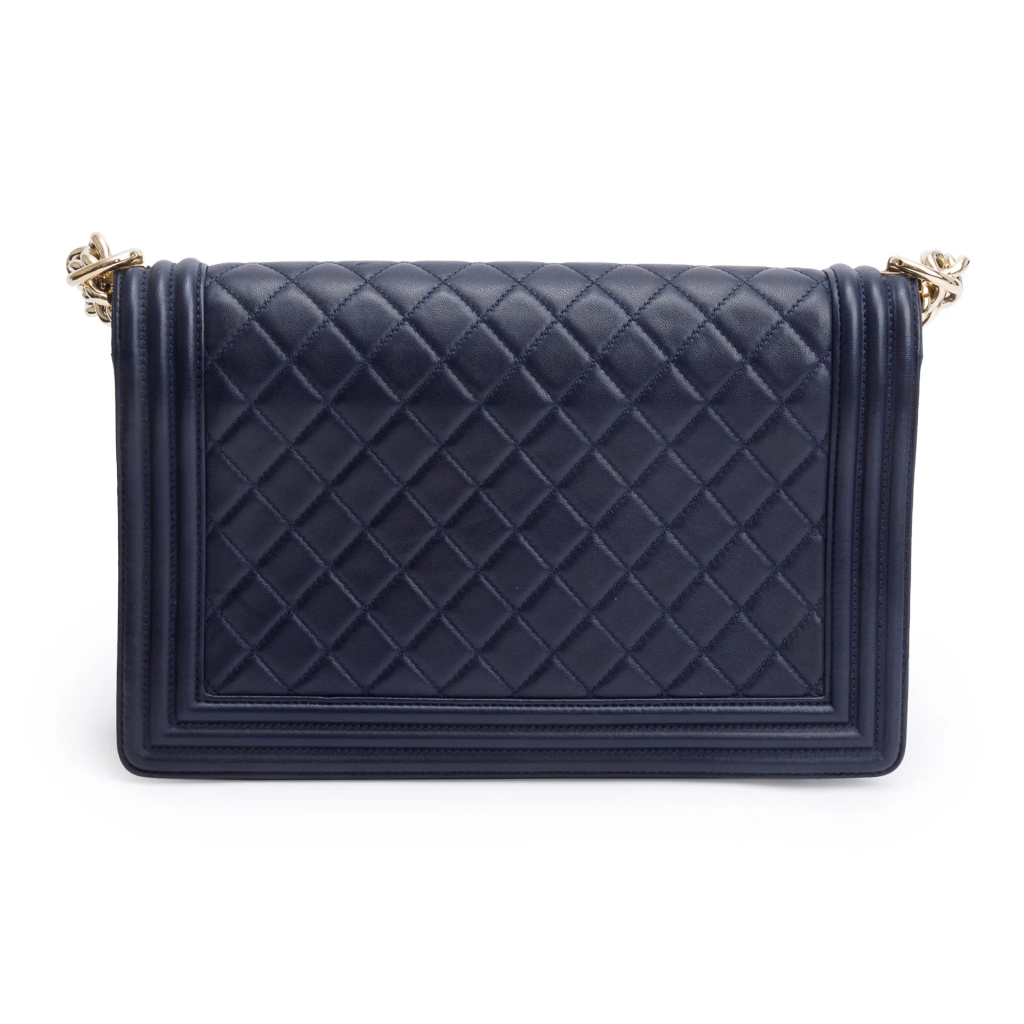 Chanel Navy Quilted Lambskin Leather Large Boy Bag - Image 5