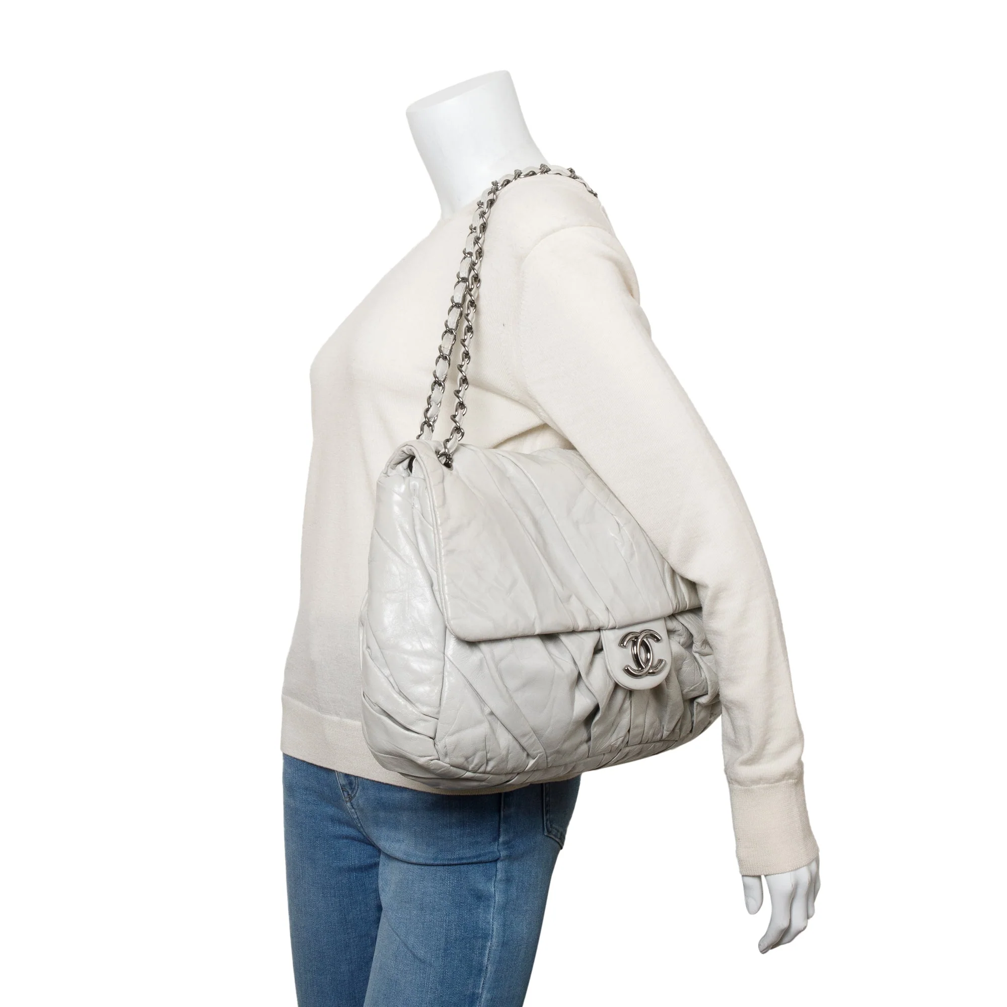 Chanel Netral Glazed Calfskin Leather Twisted Maxi Flap Bag - Image 2