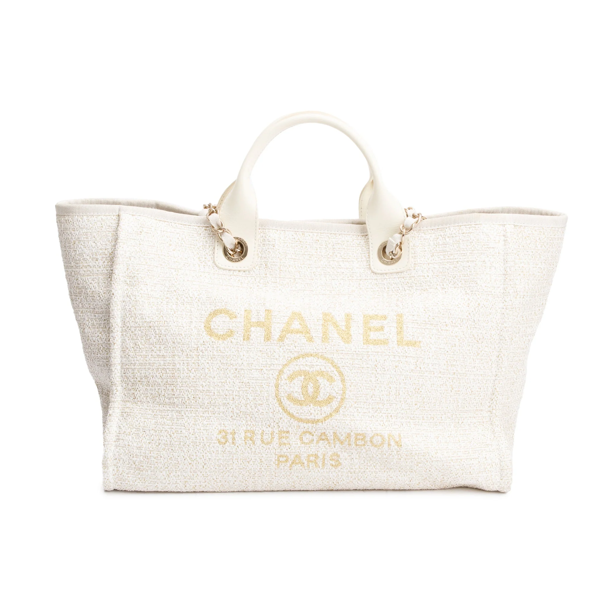 Chanel Neutral Canvas Calfskin Leather Trim Medium Deauville Shopping Tote w/ Authenticity Card - Image 3