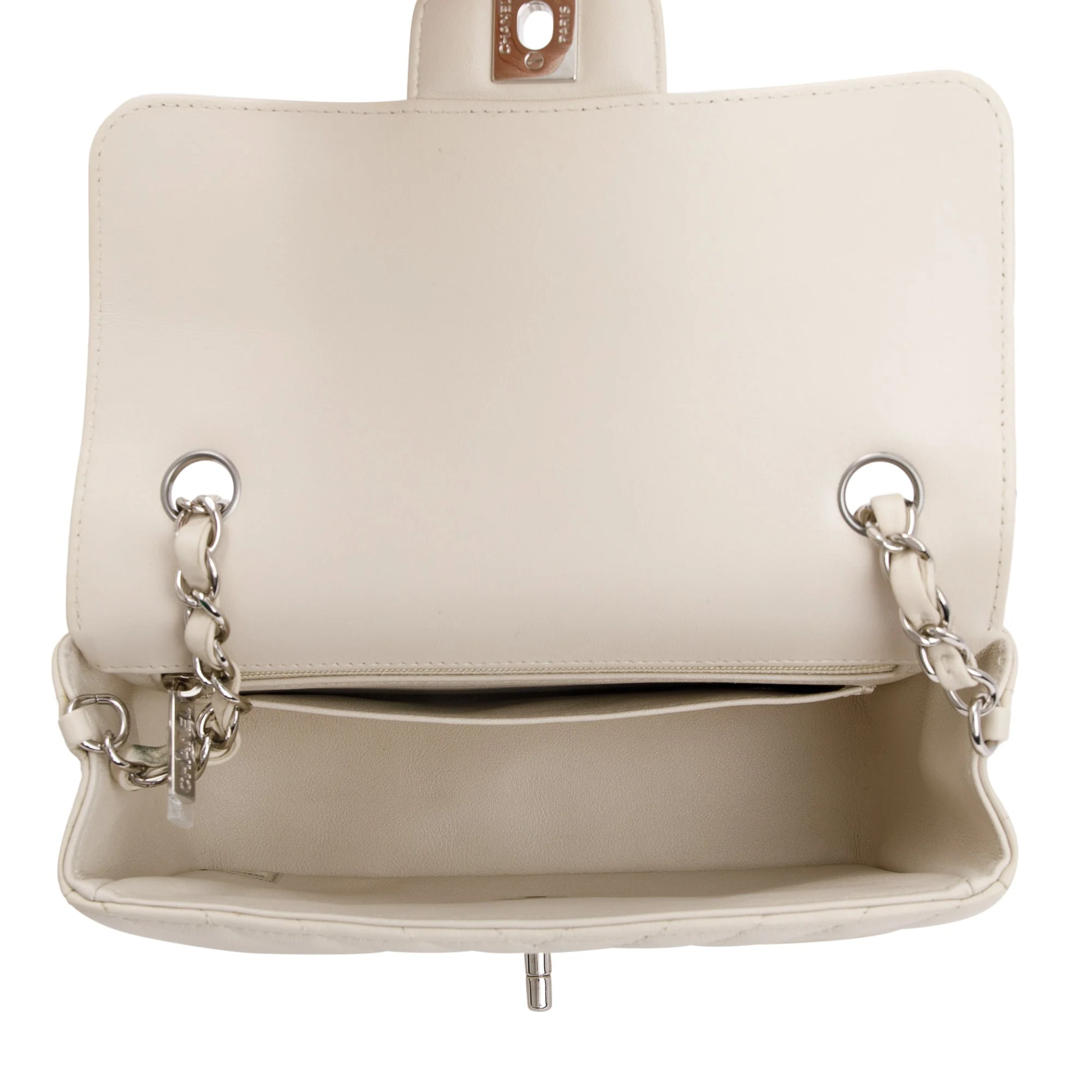 Chanel Neutral Chevron Quilted Lambskin Classic Mini Rectangular Flap Bag w/ Box & Authenticity Card - Image 12