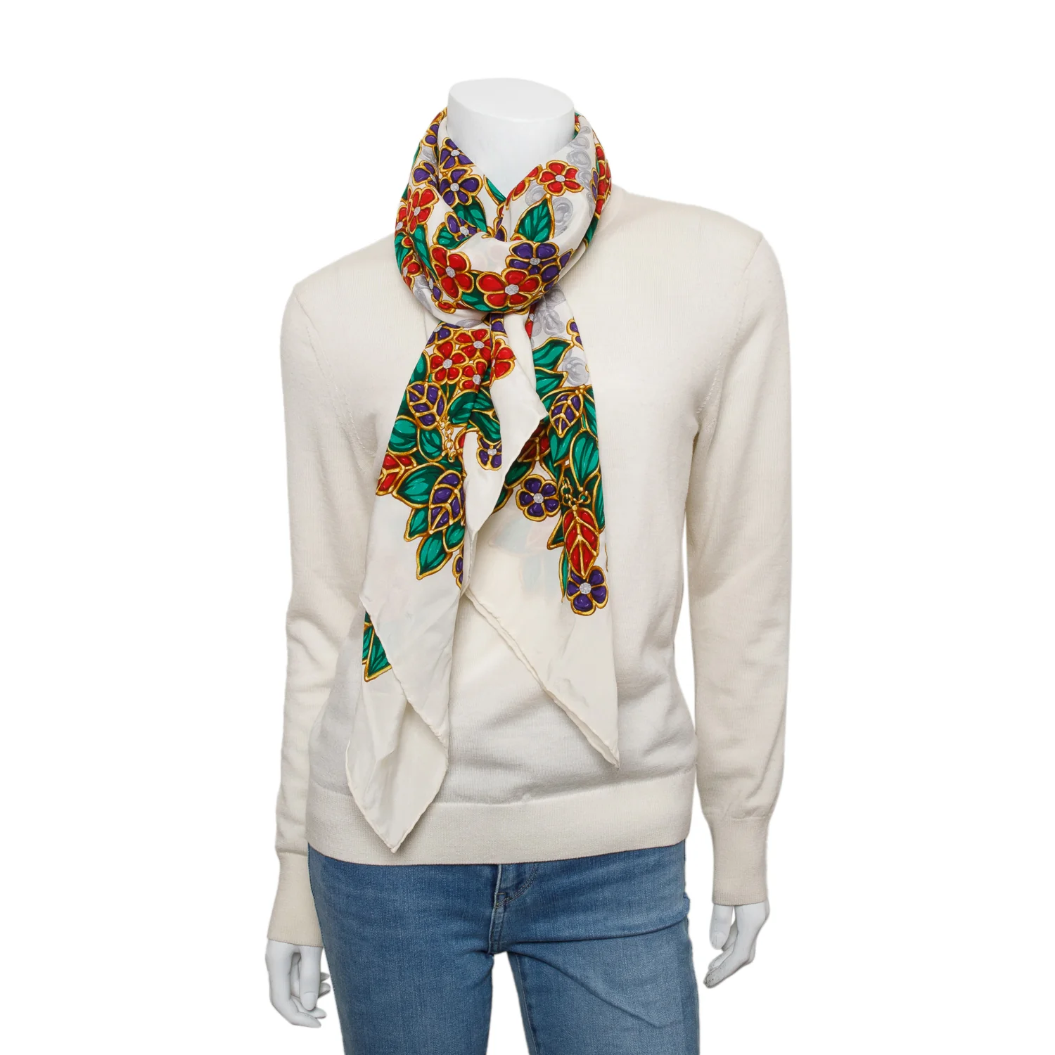 Chanel Neutral/Multicolor Printed Square Silk Stole Scarf w/ Box - Image 2