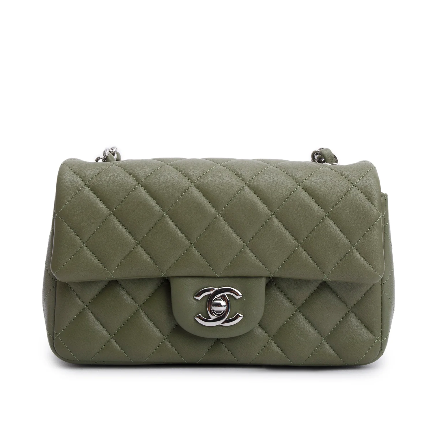 Chanel Oliver Green Quilted Lambskin Classic Mini Rectangular Flap Bag w/ Box - Image 4