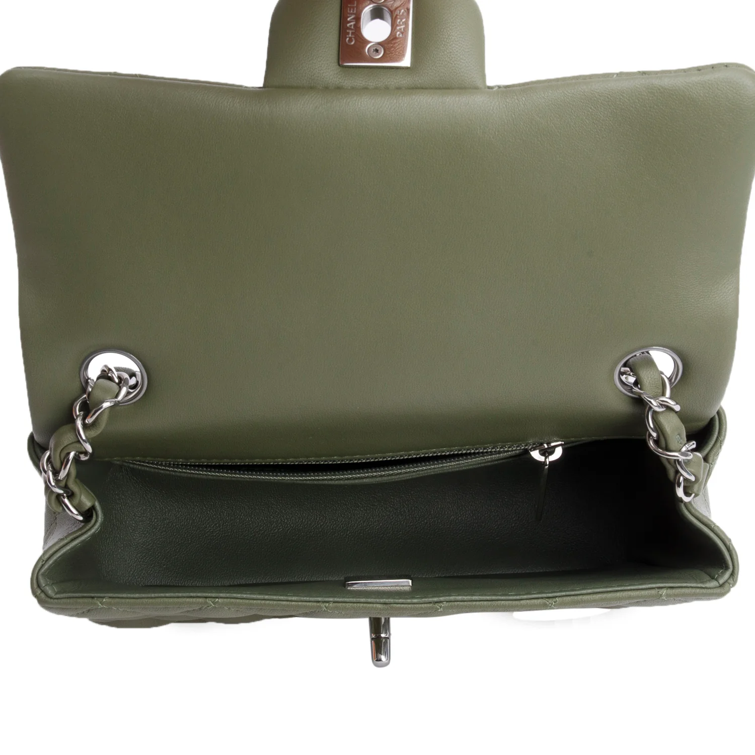 Chanel Oliver Green Quilted Lambskin Classic Mini Rectangular Flap Bag w/ Box - Image 9