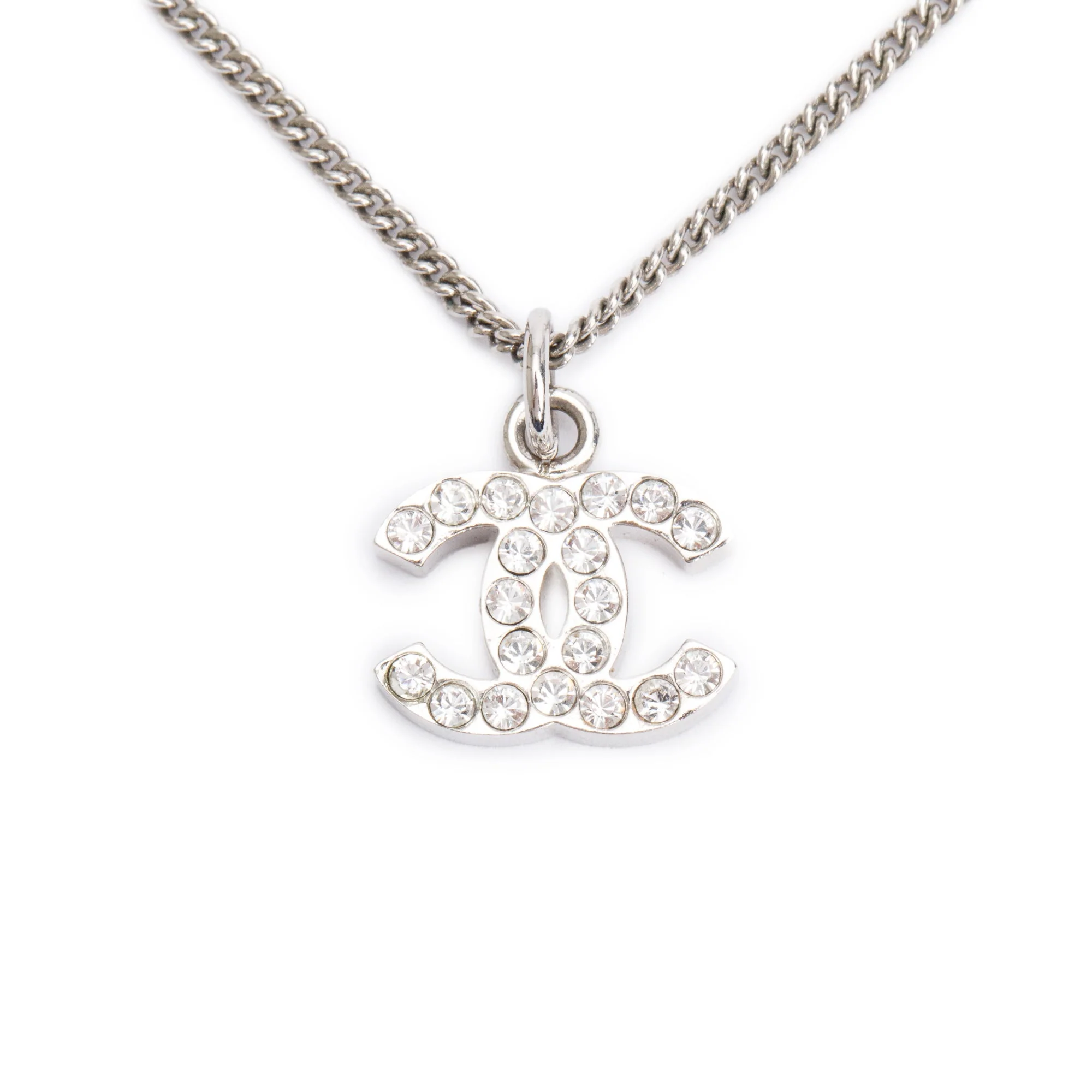 Chanel Palladium-Plated Metal Strass CC Pendant Necklace - Image 2