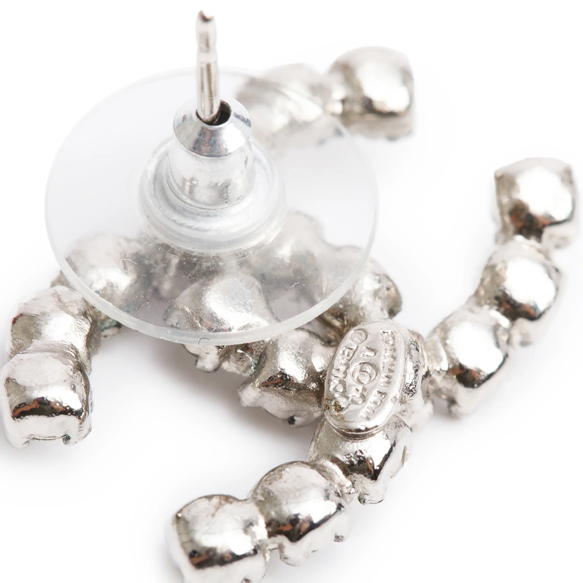 Chanel Palladium-Plated Strass CC Stud Earrings - Image 3