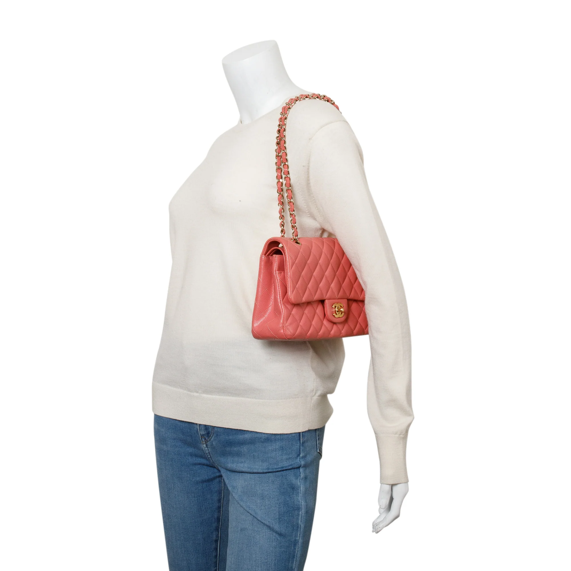Chanel Pink Caviar Leather Classic Medium Double Flap Bag w/ Authenticity Card - Image 2