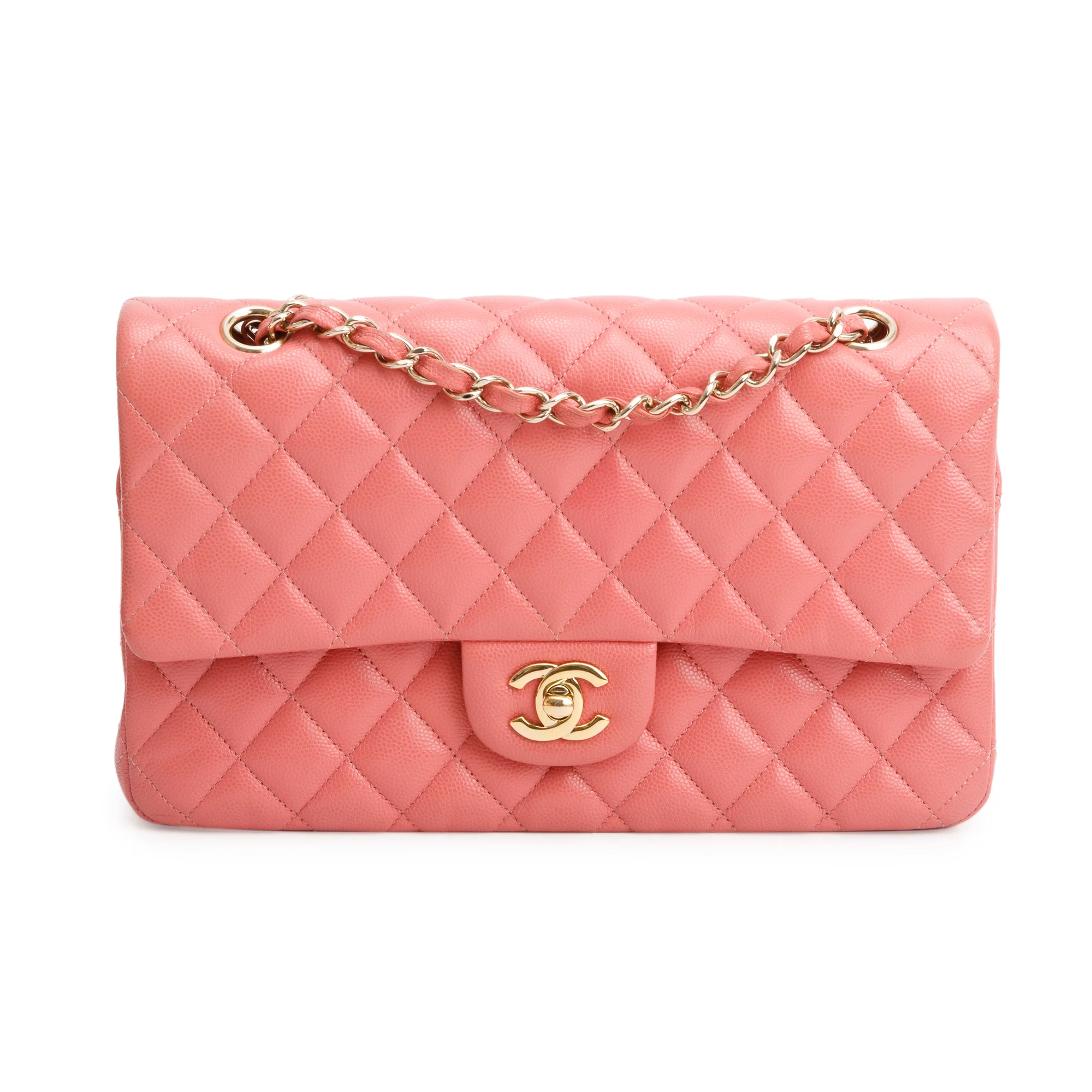 Chanel Pink Caviar Leather Classic Medium Double Flap Bag w/ Authenticity Card - Image 3
