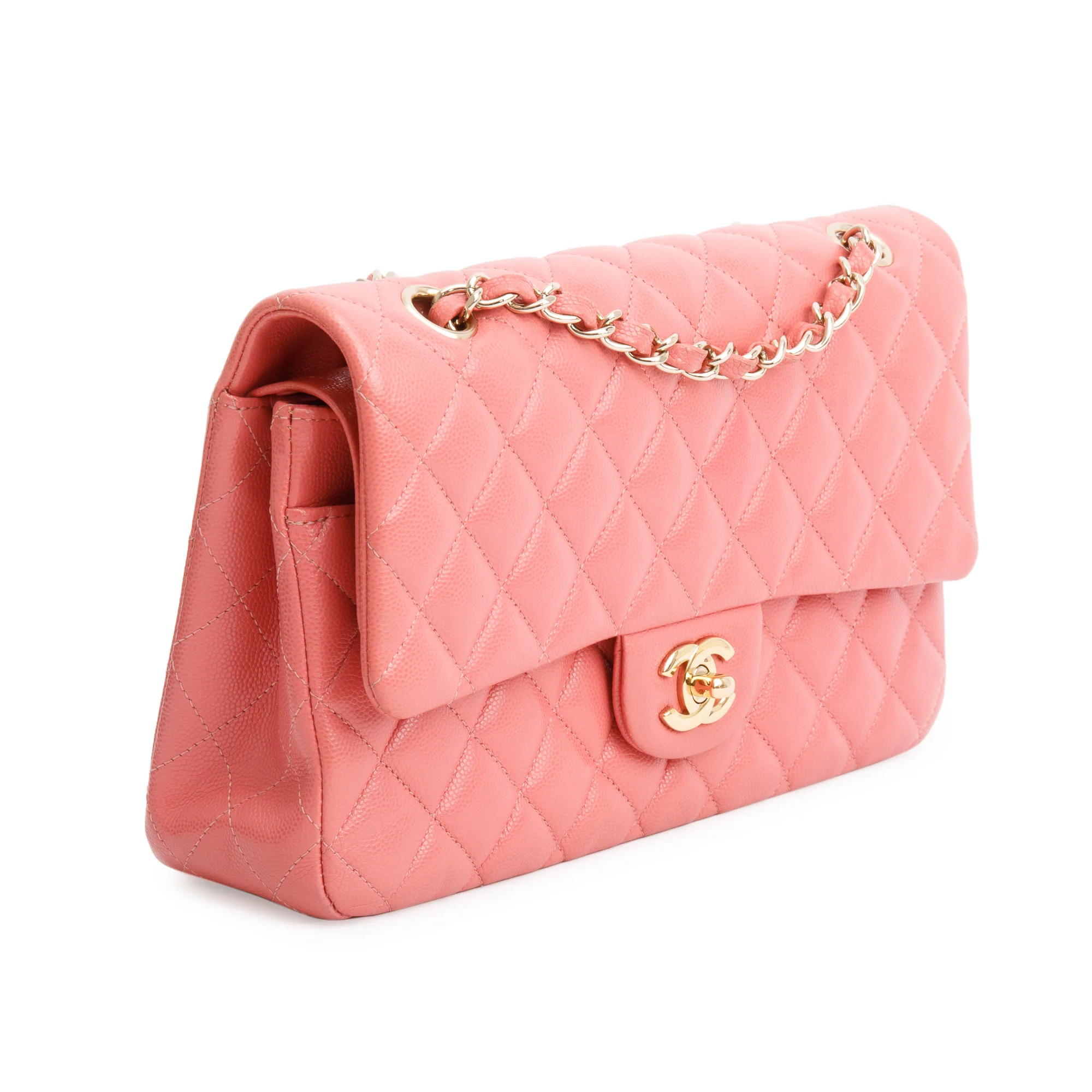 Chanel Pink Caviar Leather Classic Medium Double Flap Bag w/ Authenticity Card - Image 4