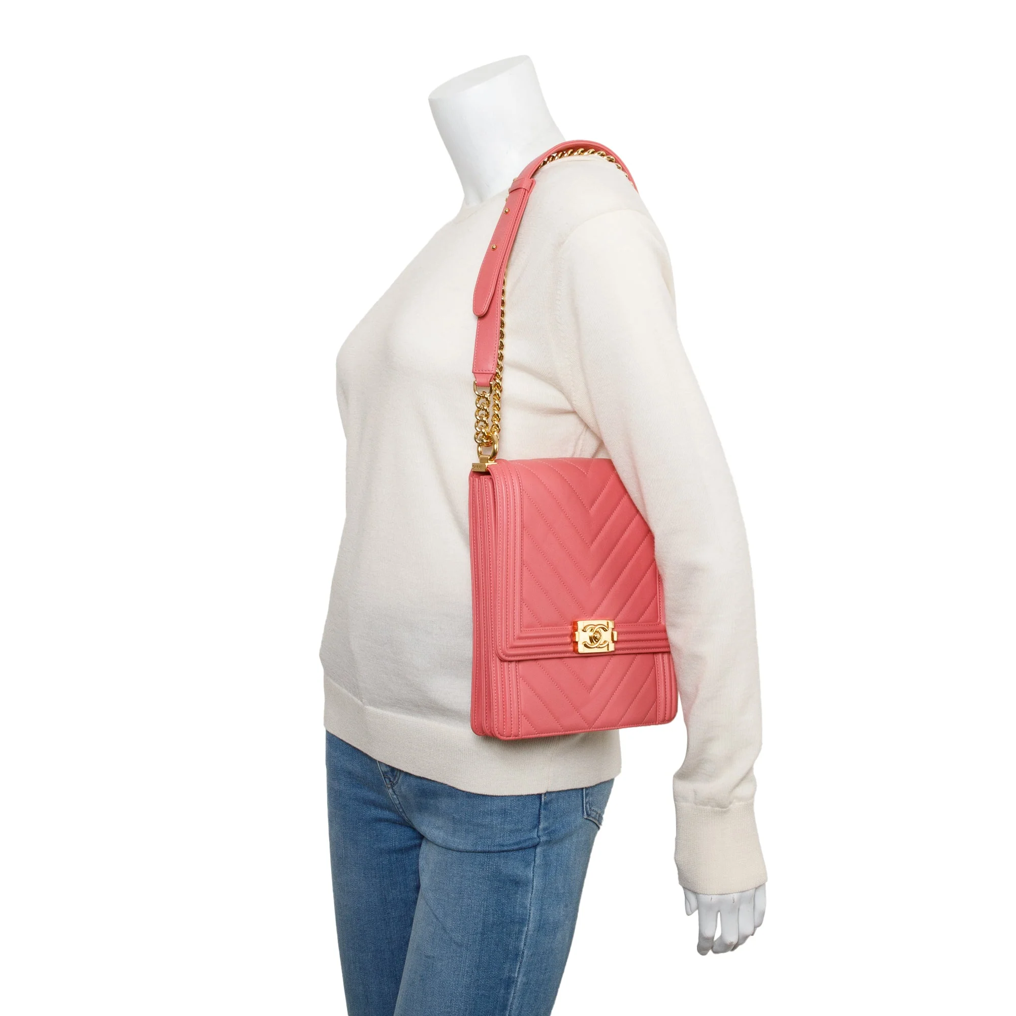 Chanel Pink Chevron Calfskin Leather North/South Boy Bag - Image 2