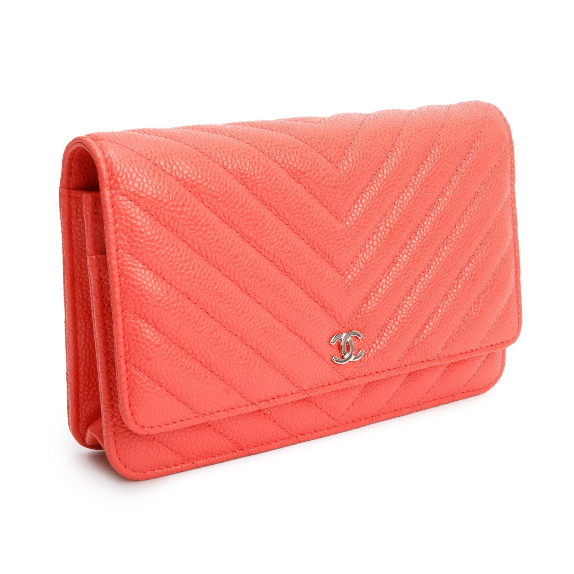 Chanel Pink Chevron Caviar Leather Classic Wallet on Chain w/ Box & Authenticity Card - Image 5