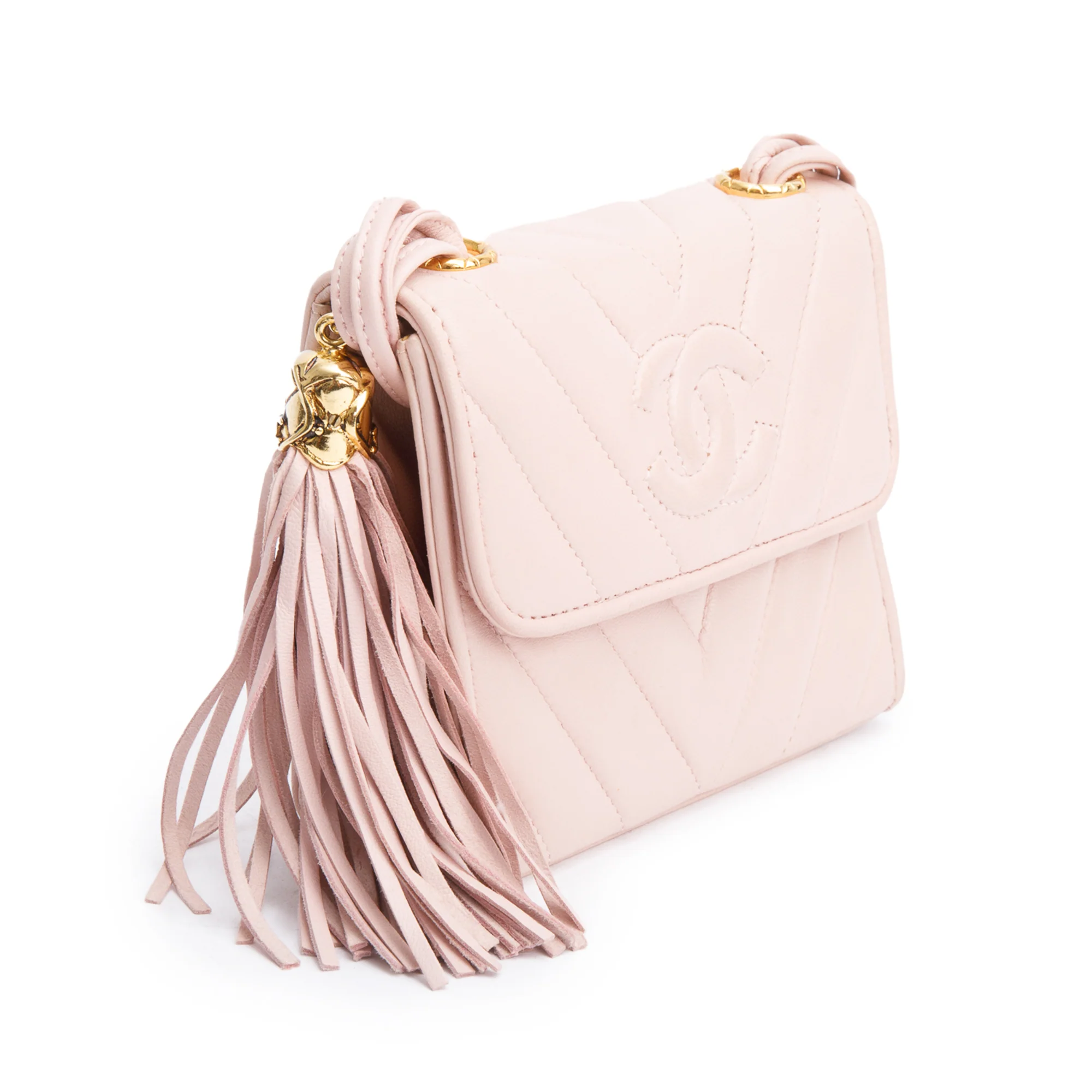 Chanel Pink Chevron Lambskin Leather Tassel Mini Flap Bag w/ Box - Image 5