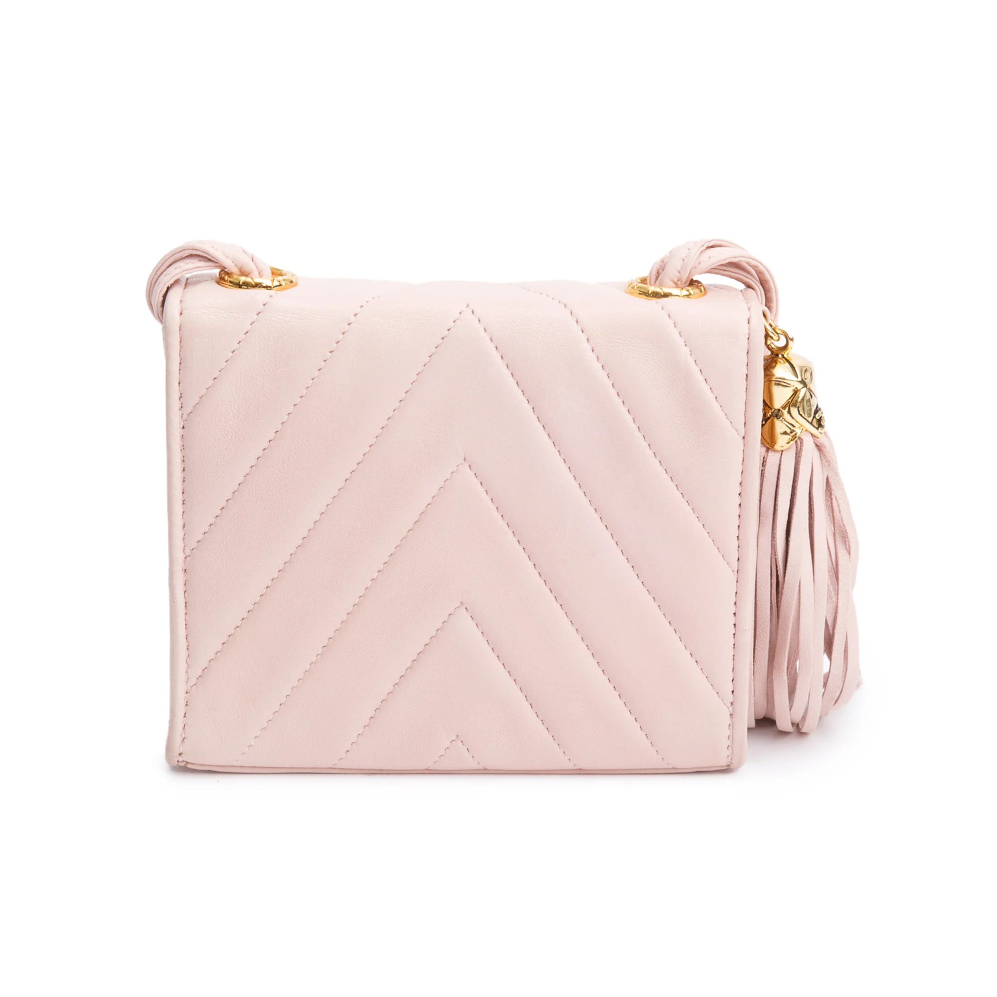 Chanel Pink Chevron Lambskin Leather Tassel Mini Flap Bag w/ Box - Image 6