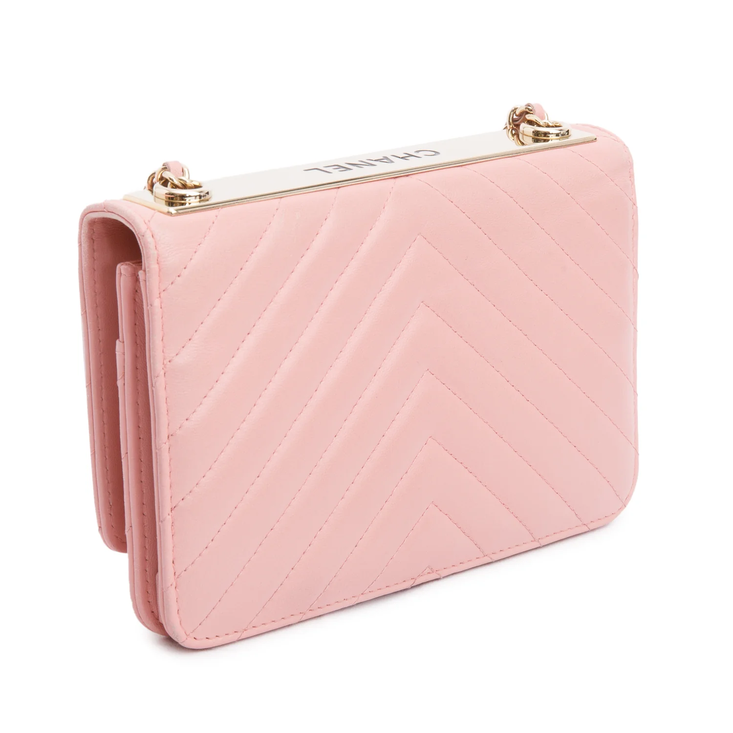 Chanel Pink Chevron Quilted Lambskin Leather Trendy Wallet on Chain w/ Box - Image 7