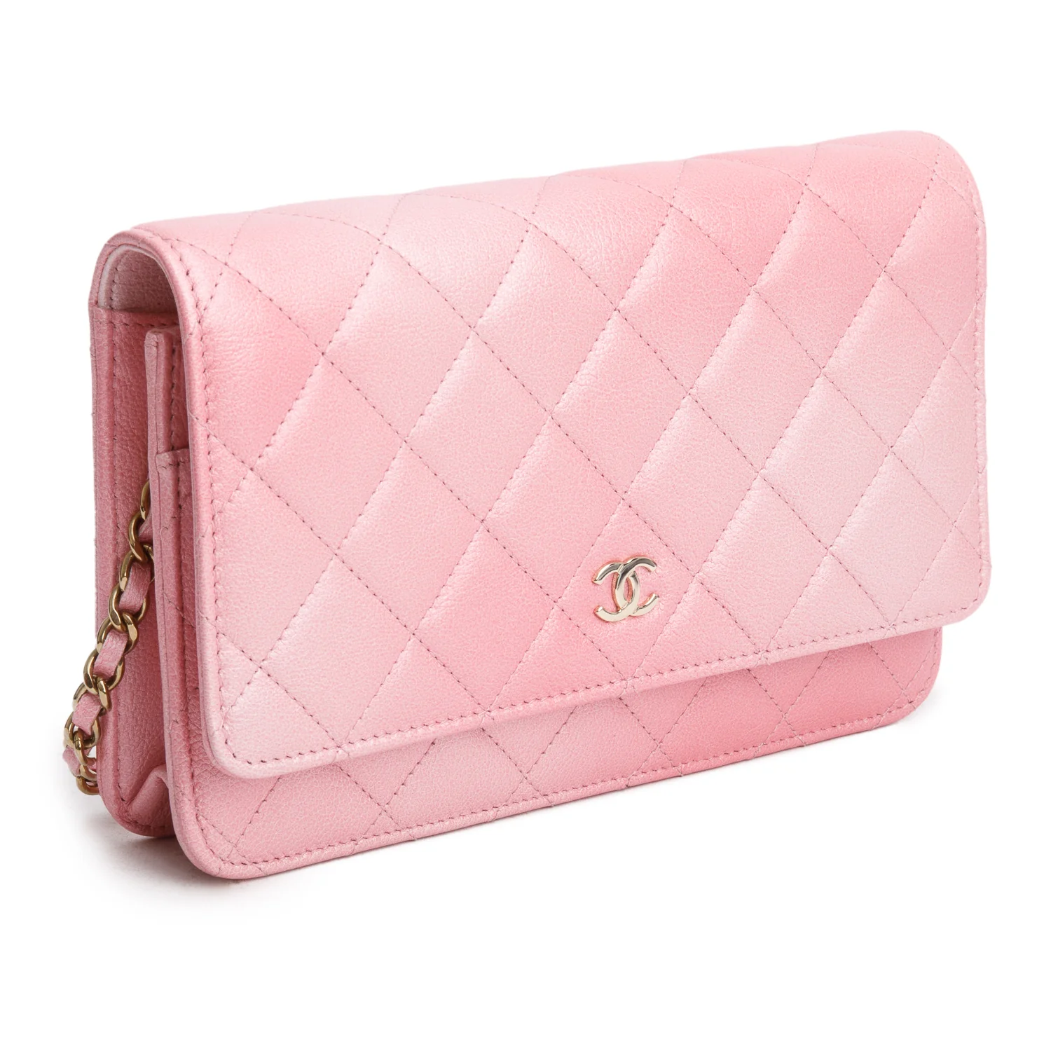Chanel Pink Cloudy Pearly Goatskin Quilted Wallet on Chain - Image 3
