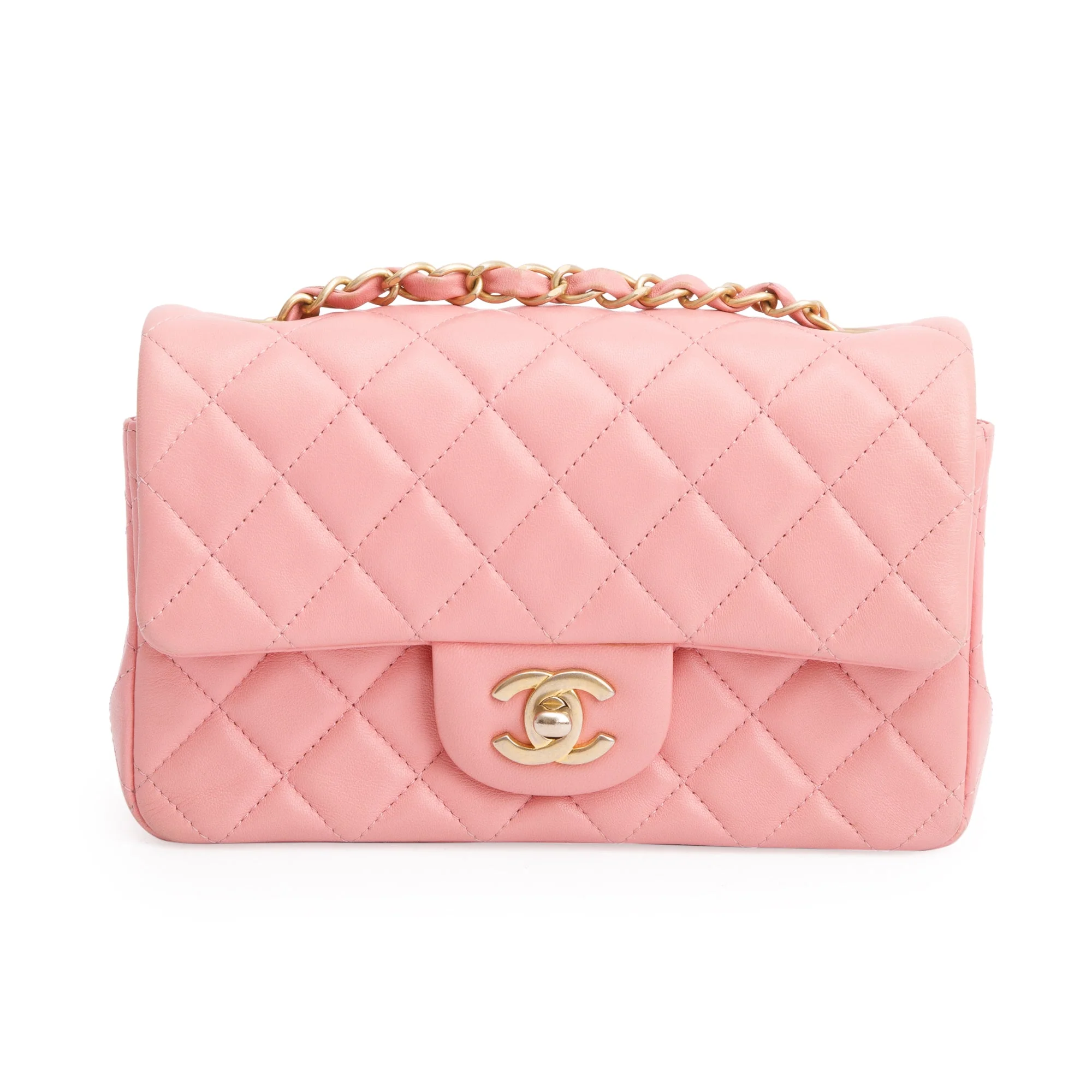 Chanel Pink Lambskin Leather Classic Mini Rectangular Flap Bag w/ Box & Authenticity Card - Image 4