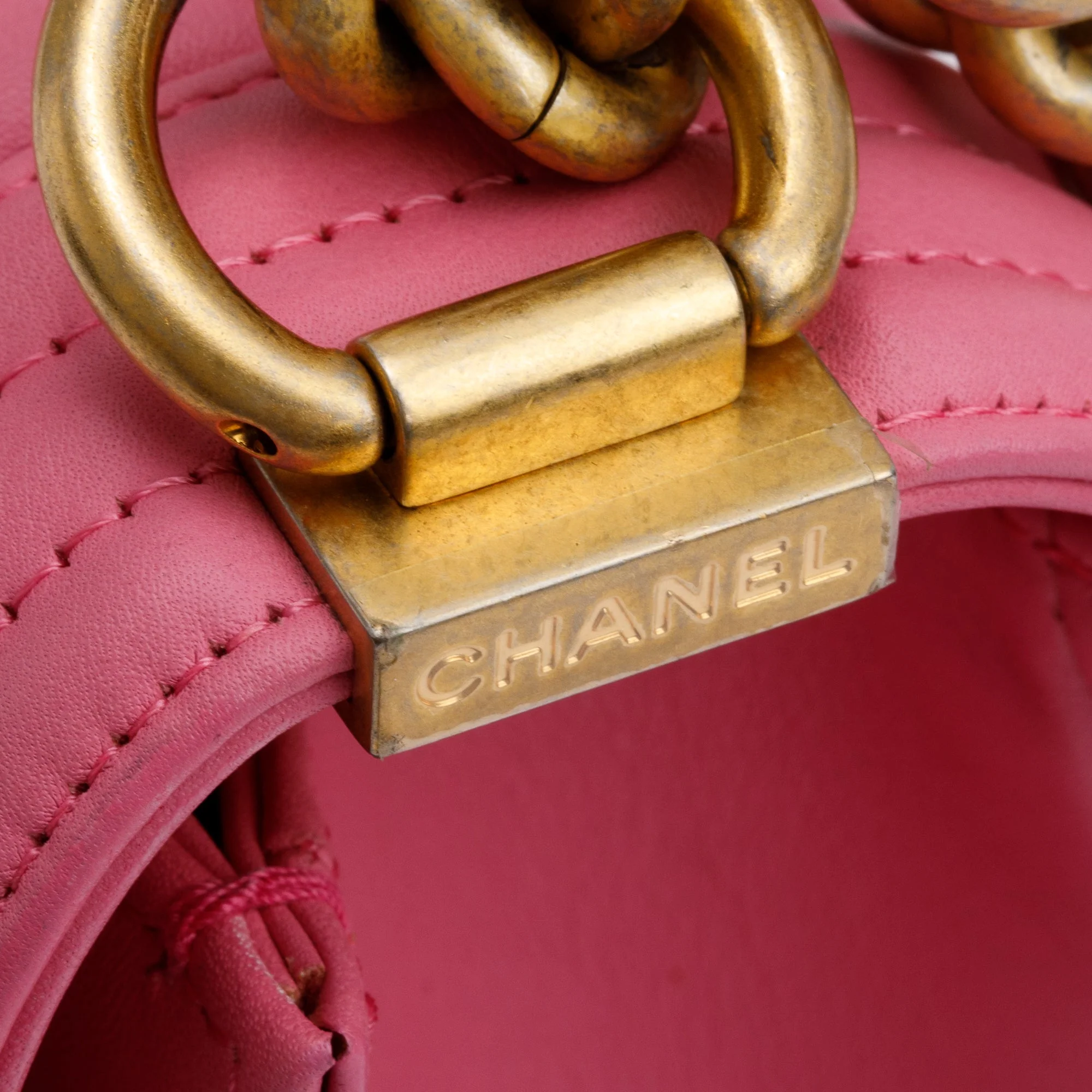 Chanel Pink Lambskin Medium Boy Bag w/ Authenticity Card - Image 13
