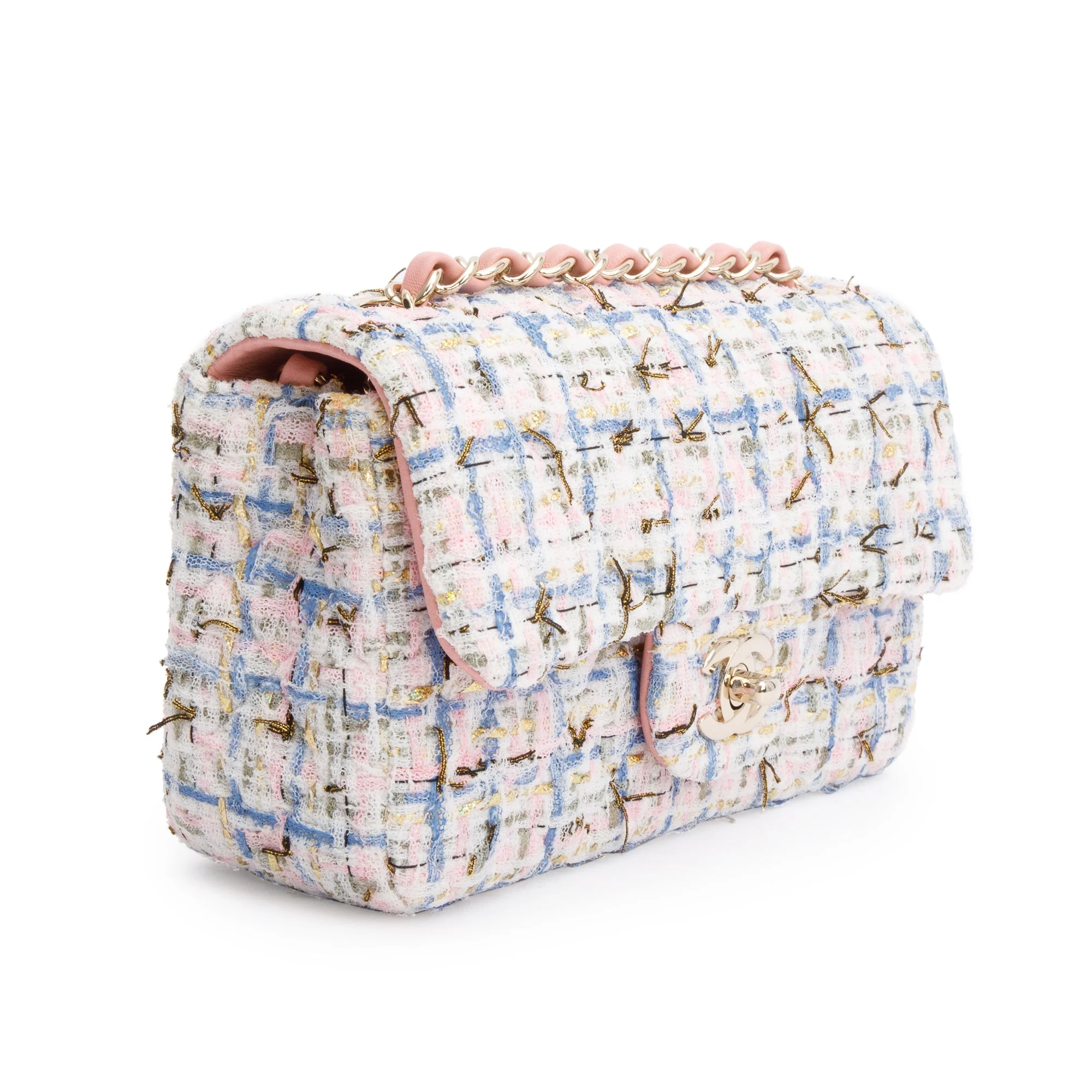 Chanel Pink Multicolor Tweed Classic Mini Rectangular Flap Bag - Image 4