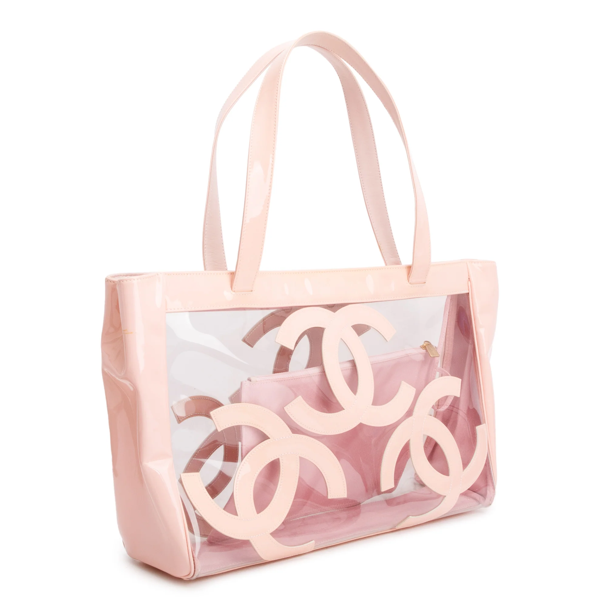 Chanel Pink Patent Leather Transparent PVC Triple CC Logo Tote - Image 5