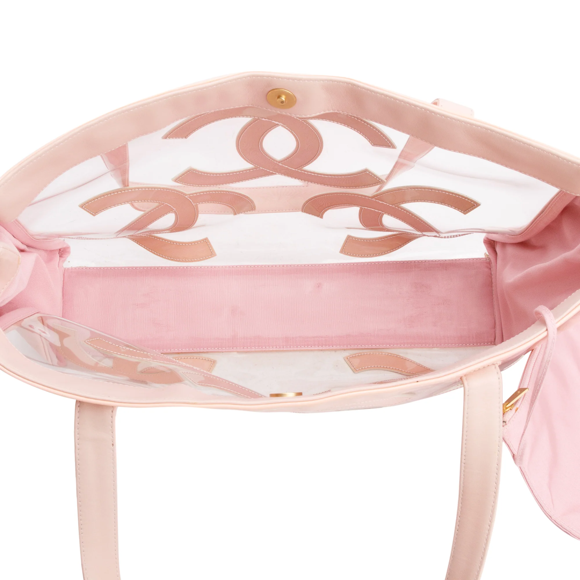 Chanel Pink Patent Leather Transparent PVC Triple CC Logo Tote - Image 6
