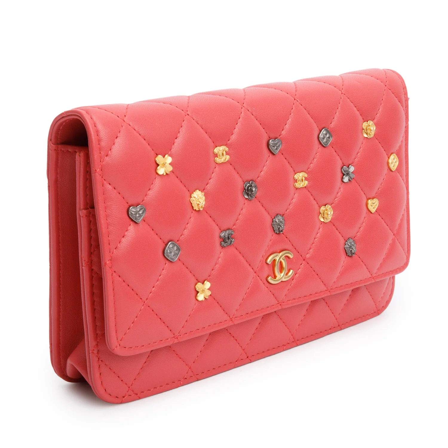 Chanel Pink Quilted Lambskin Leather 18k Lucky Charms Wallet on Chain w/ Box - Image 5