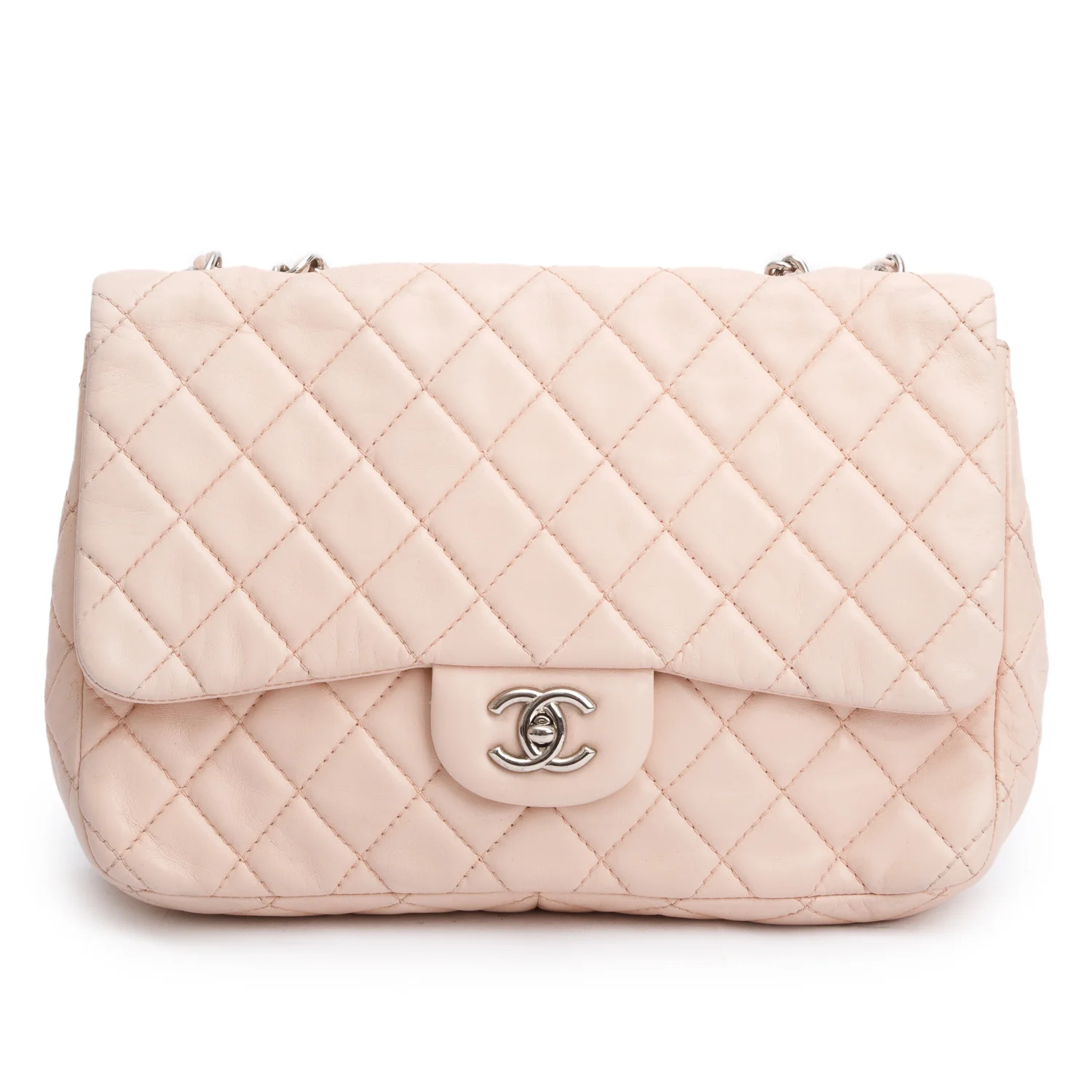 Chanel Pink Quilted Lambskin Leather Classic Jumbo Single Flap Bag - Image 3