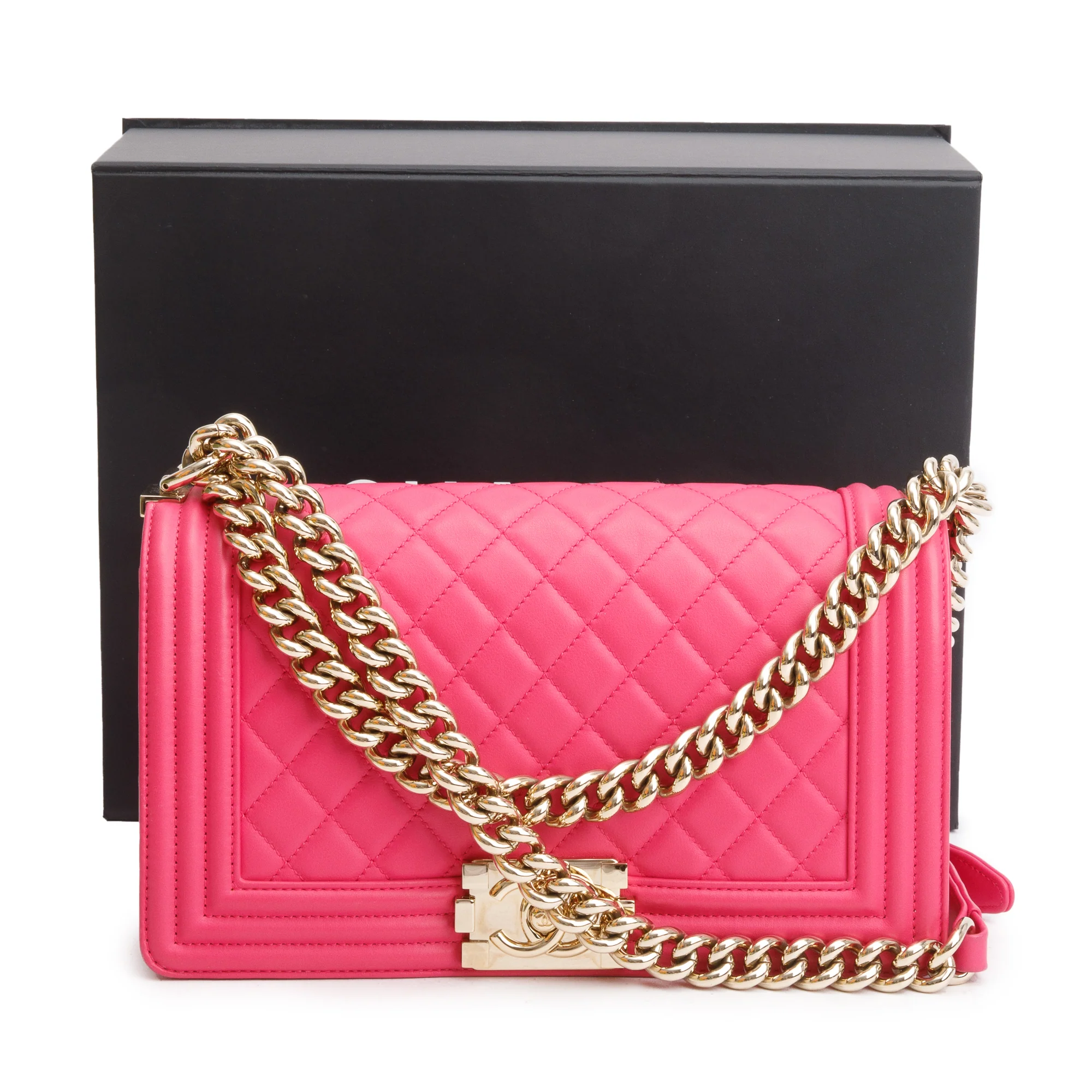Chanel Pink Quilted Lambskin Leather Medium Boy Bag w/ Box & Authenticity Card - Image 3
