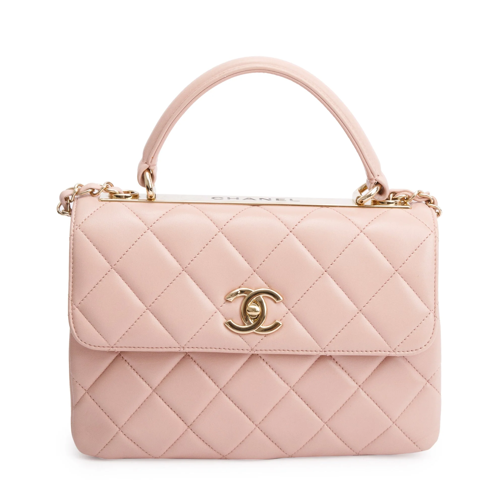 Chanel Pink Quilted Lambskin Trendy CC Small Top Handle Flap Bag w/ Authenticity Card - Image 3