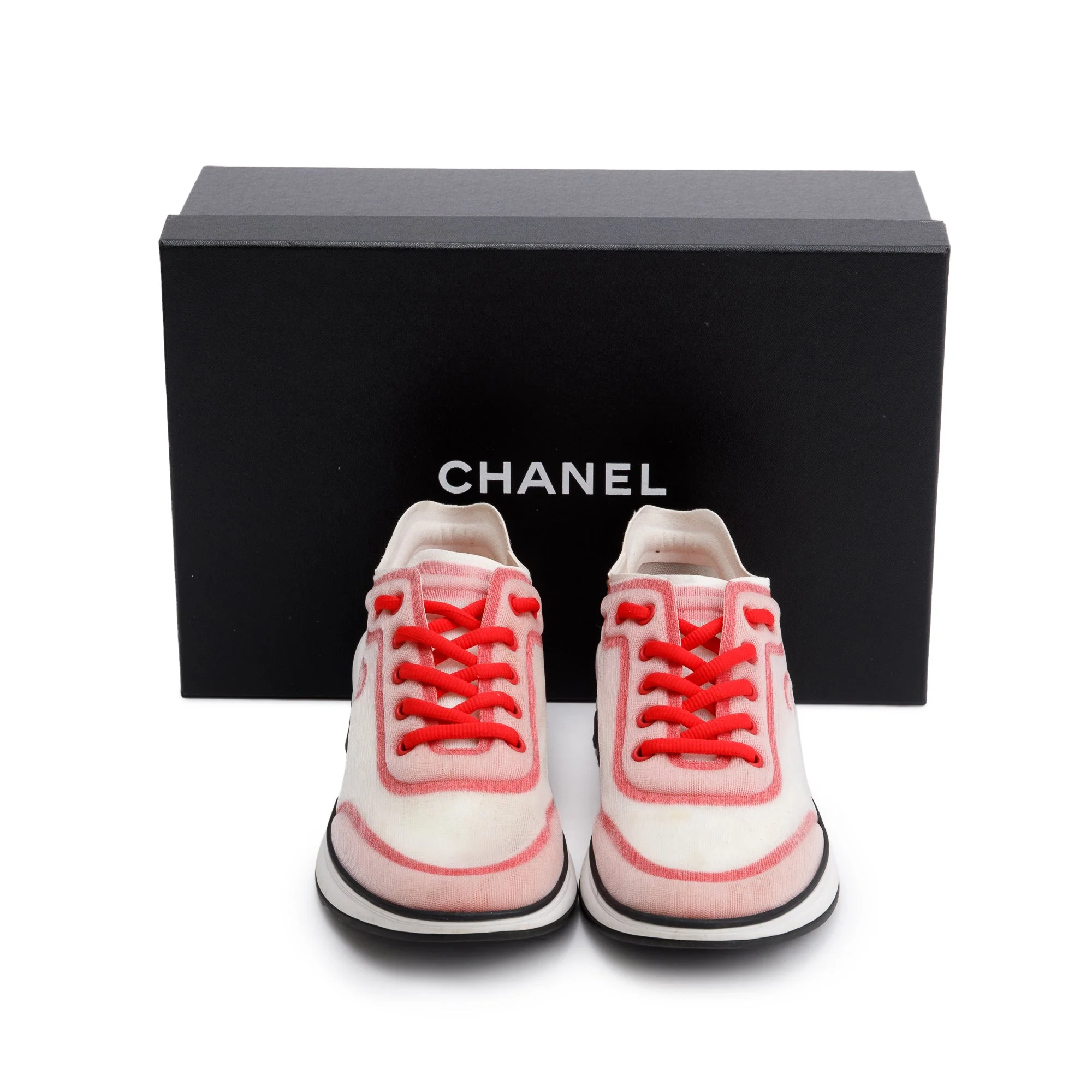 Chanel Pink/White Lycra Fabric CC Logo Sneakers, Size 39 w/ Box - Image 2