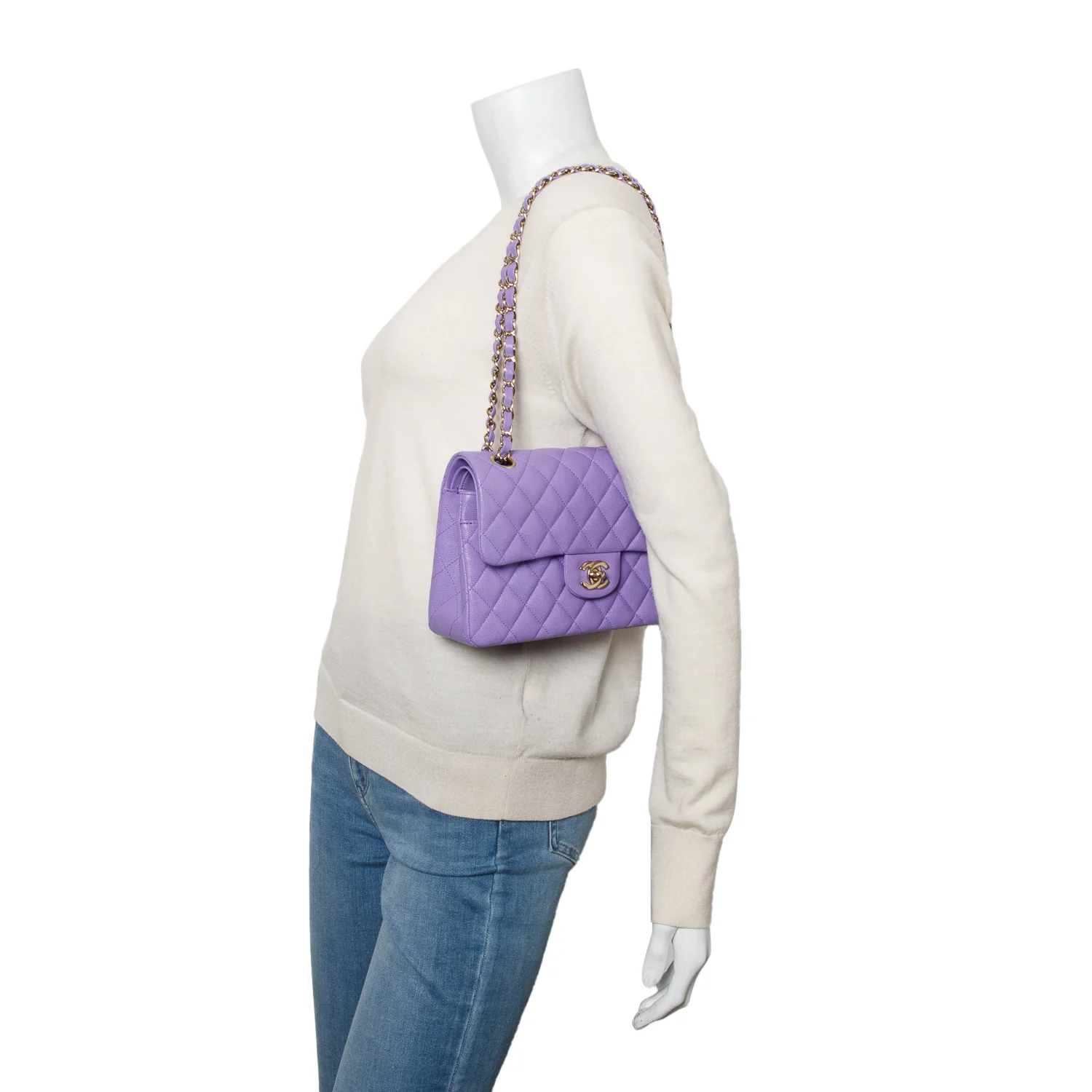 Chanel Purple Caviar Quilted Leather Small Double Flap Bag w/ Box & Authenticity Card - Image 2