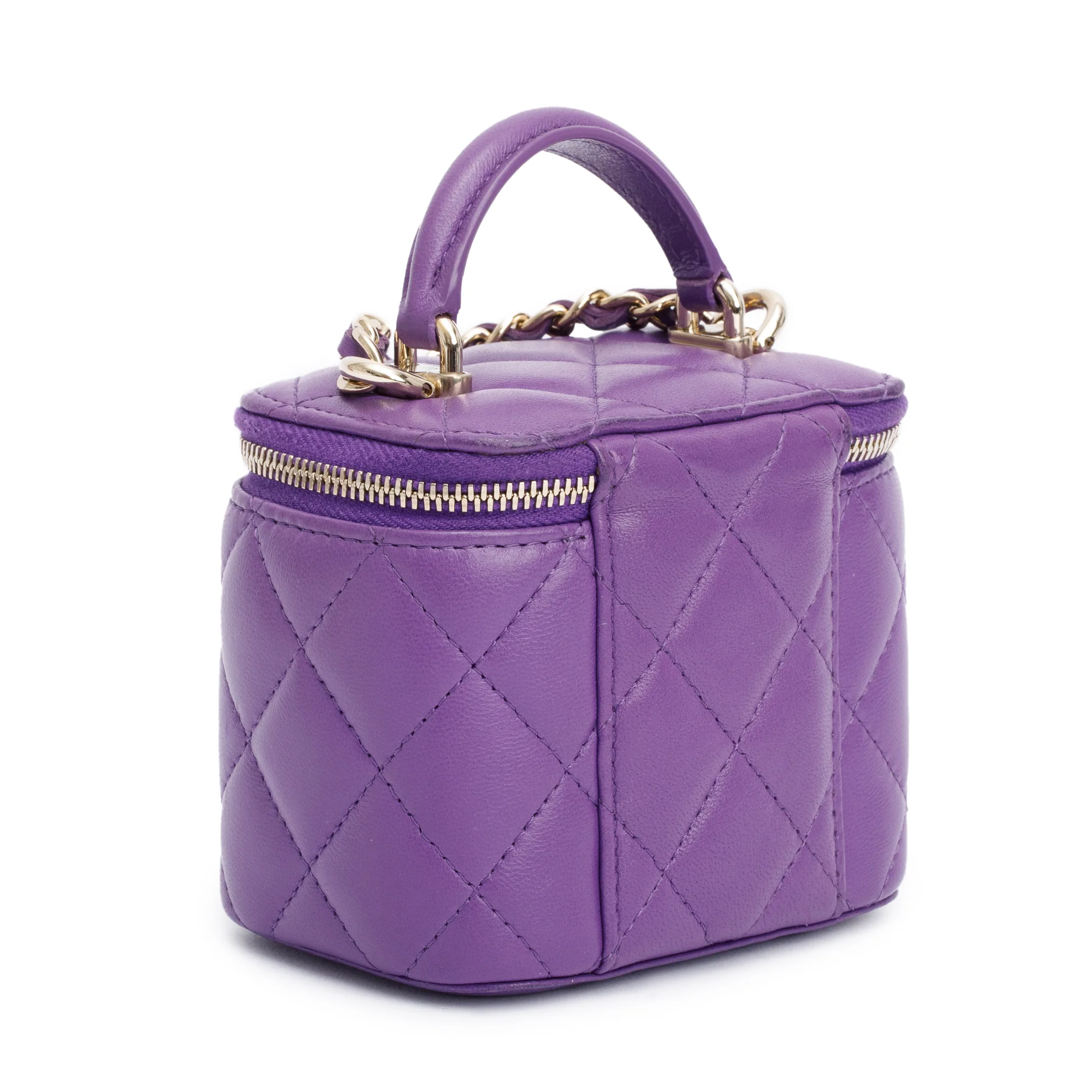 Chanel Purple Lambskin Leather Mini Top Handle Vanity Case w/ Chain - Image 9