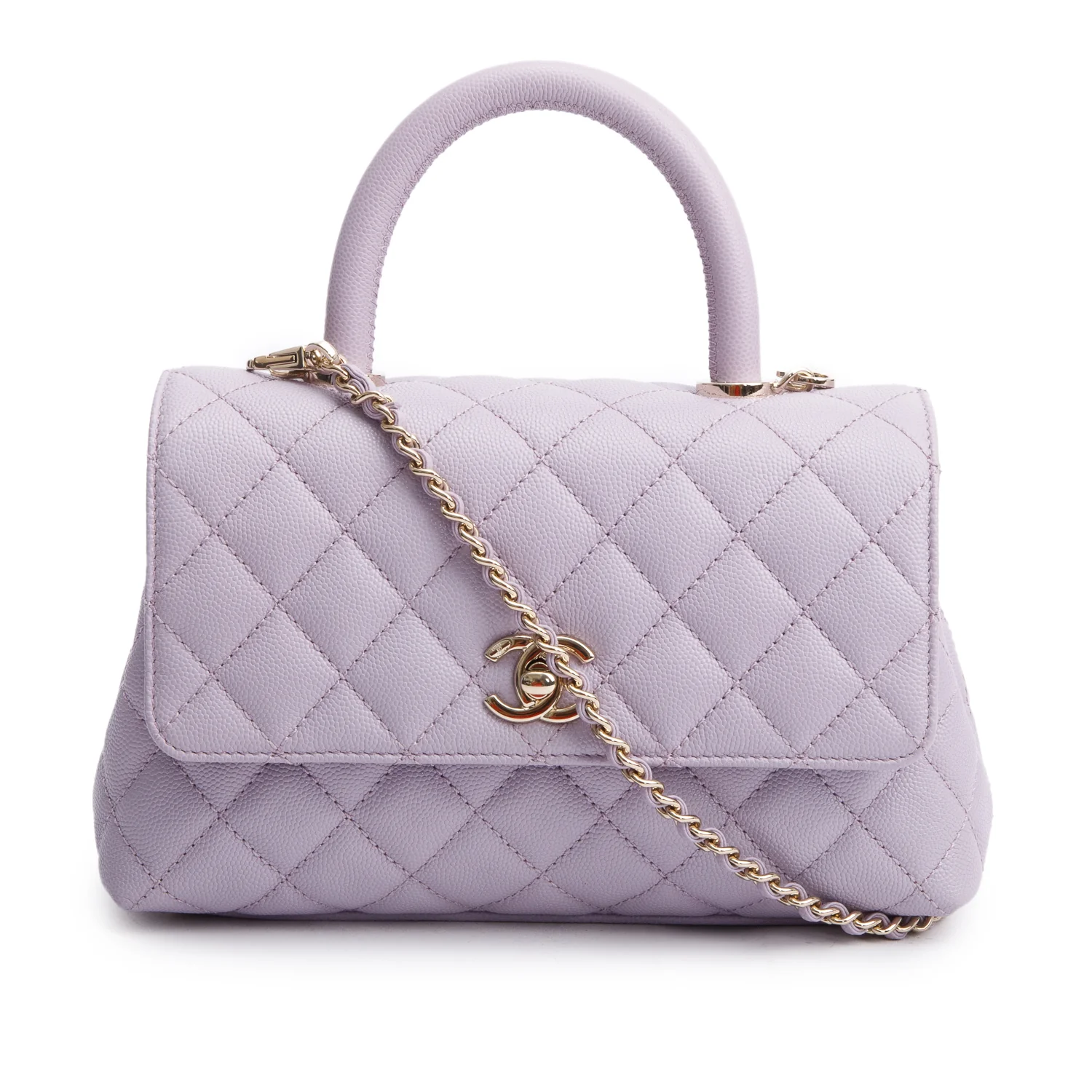 Chanel Purple Quilted Caviar Leather Small Coco Handle Bag w/ Strap & Box