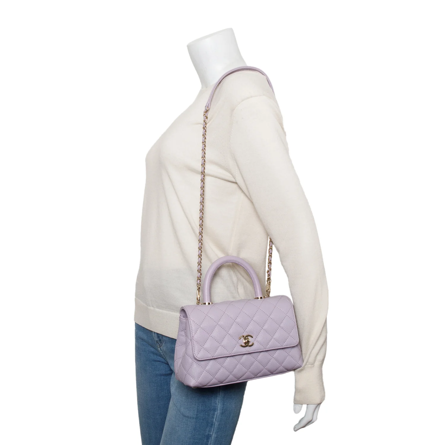 Chanel Purple Quilted Caviar Leather Small Coco Handle Bag w/ Strap & Box - Image 2