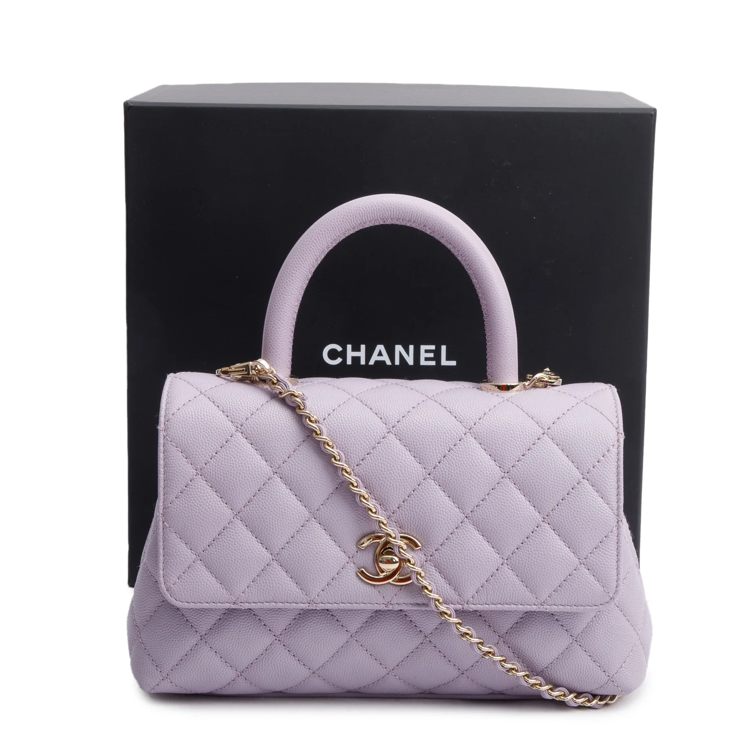Chanel Purple Quilted Caviar Leather Small Coco Handle Bag w/ Strap & Box - Image 3
