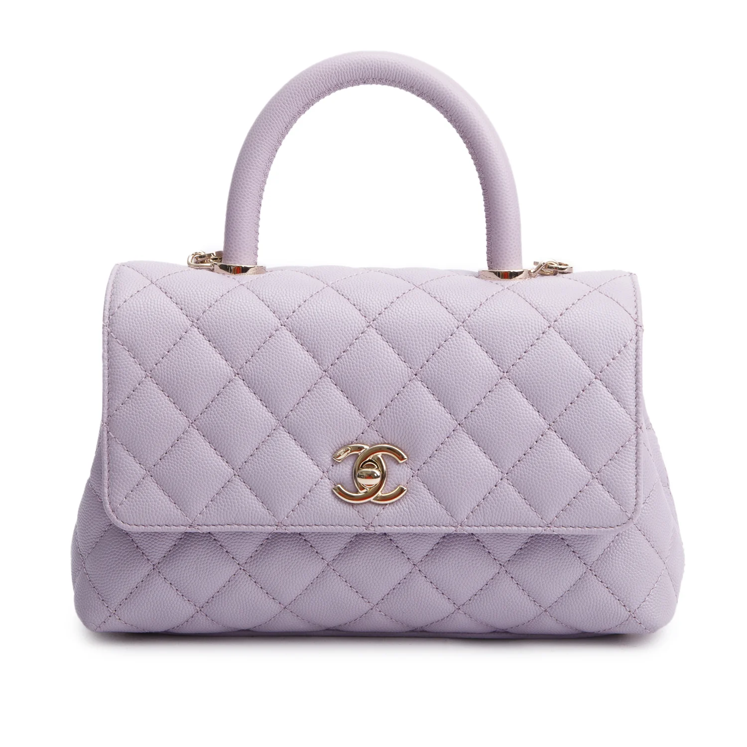 Chanel Purple Quilted Caviar Leather Small Coco Handle Bag w/ Strap & Box - Image 4