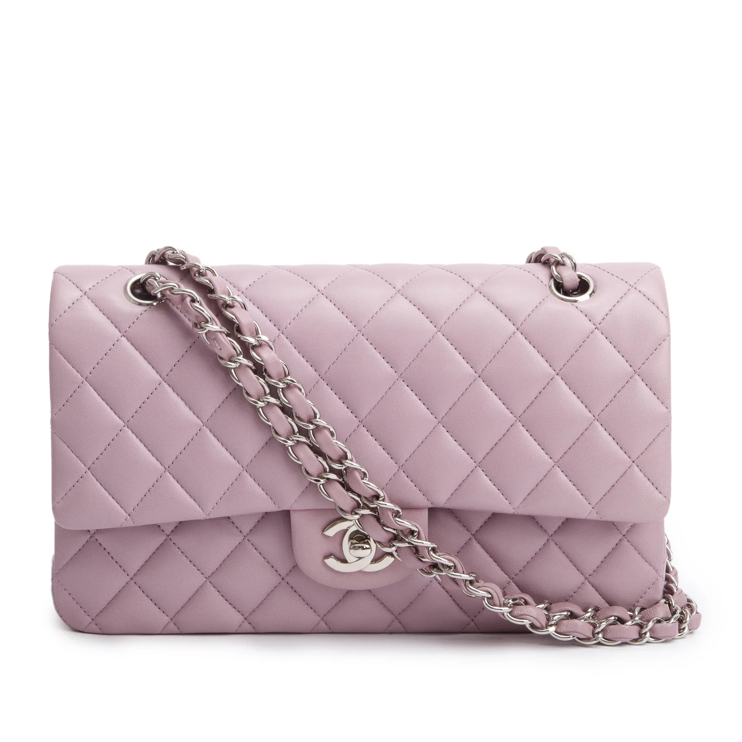 Chanel Purple Quilted Lambskin Leather Classic Medium Double Flap Bag w/ Box & Authenticity Card