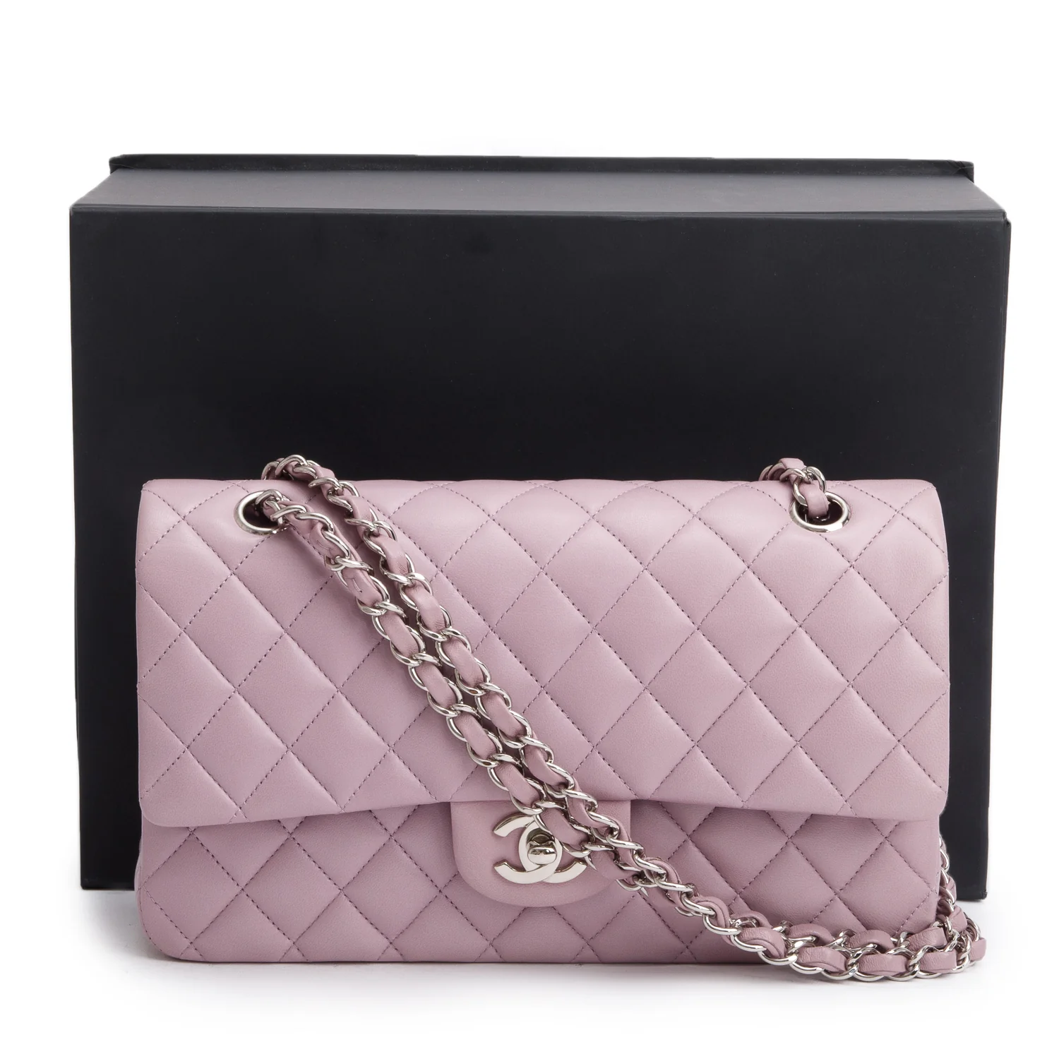 Chanel Purple Quilted Lambskin Leather Classic Medium Double Flap Bag w/ Box & Authenticity Card - Image 3