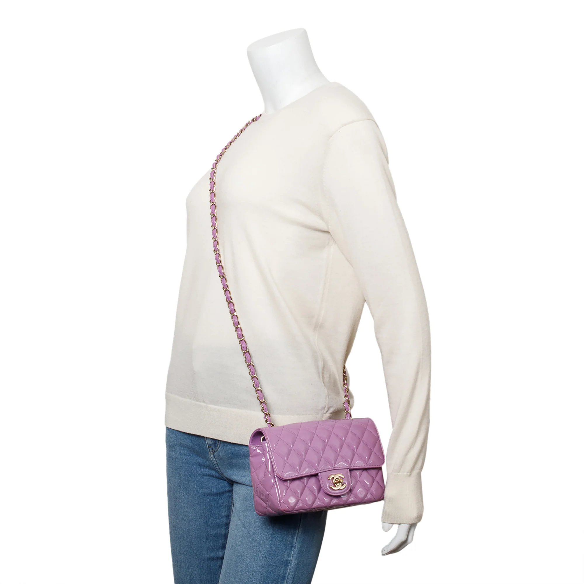 Chanel Purple Quilted Patent Leather Classic Mini Rectangular Flap Bag w/ Box & Authenticity Card - Image 3