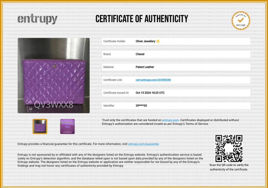 Chanel Purple Quilted Patent Leather Medium O-Case Clutch w/ Box & Authenticity Card - Image 9