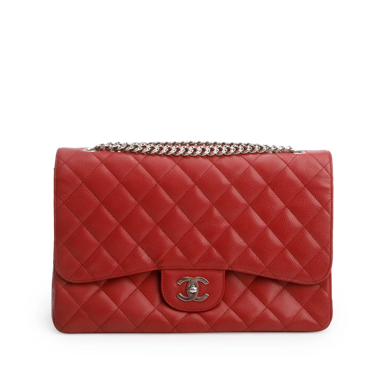 Chanel Red Caviar Classic Jumbo Single Flap Bag w/ Authenticity Card - Image 3