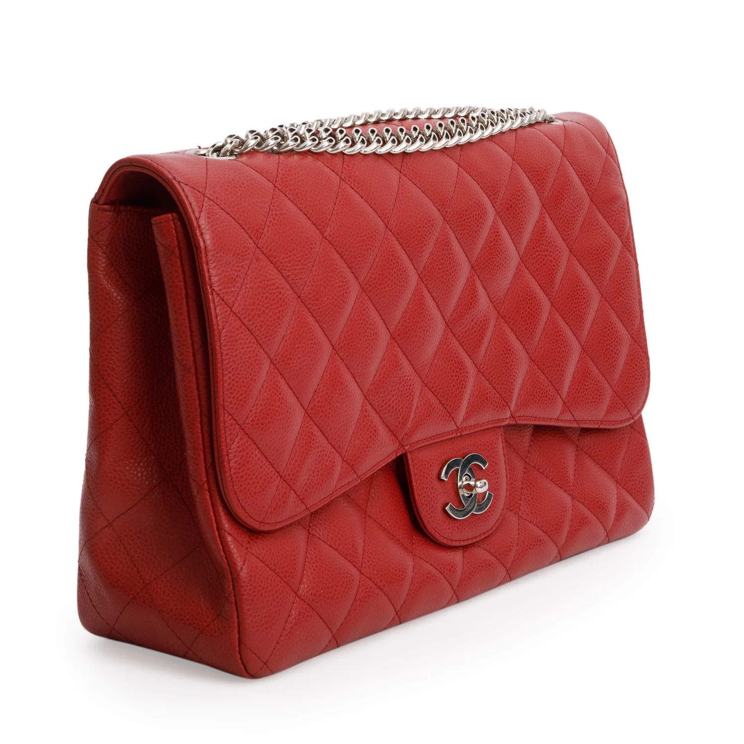 Chanel Red Caviar Classic Jumbo Single Flap Bag w/ Authenticity Card - Image 4
