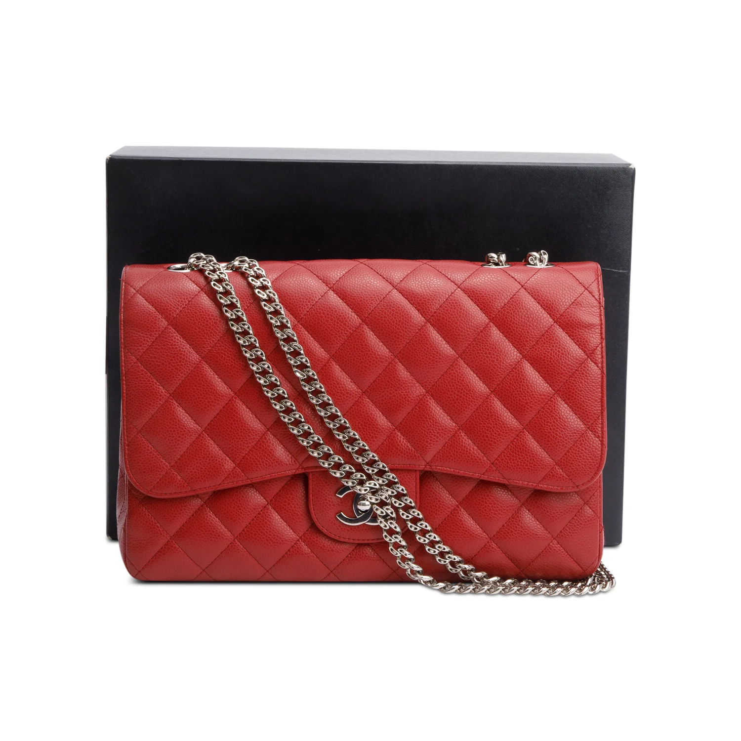 Chanel Red Caviar Classic Jumbo Single Flap Bag w/ Box & Authenticity Card - Image 3
