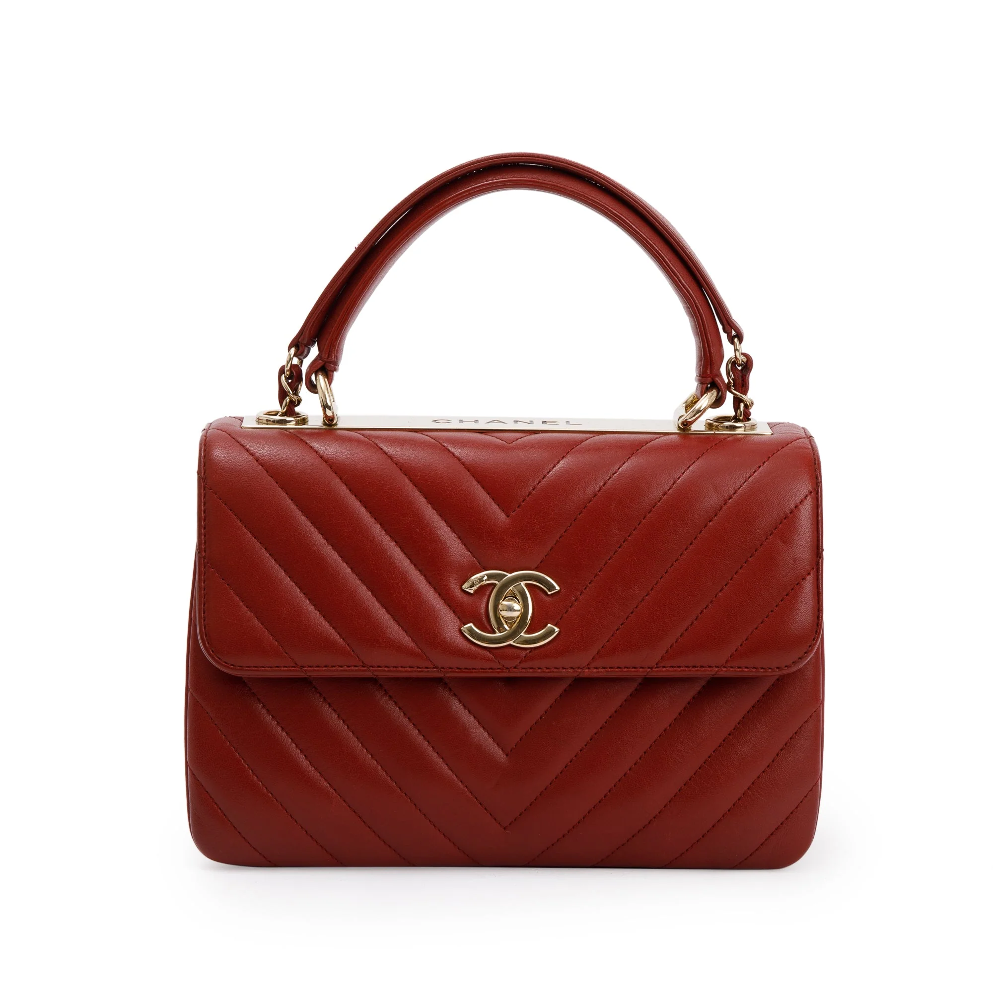Chanel Red Chevron Lambskin Trendy CC Small Top Handle Flap Bag - Image 3
